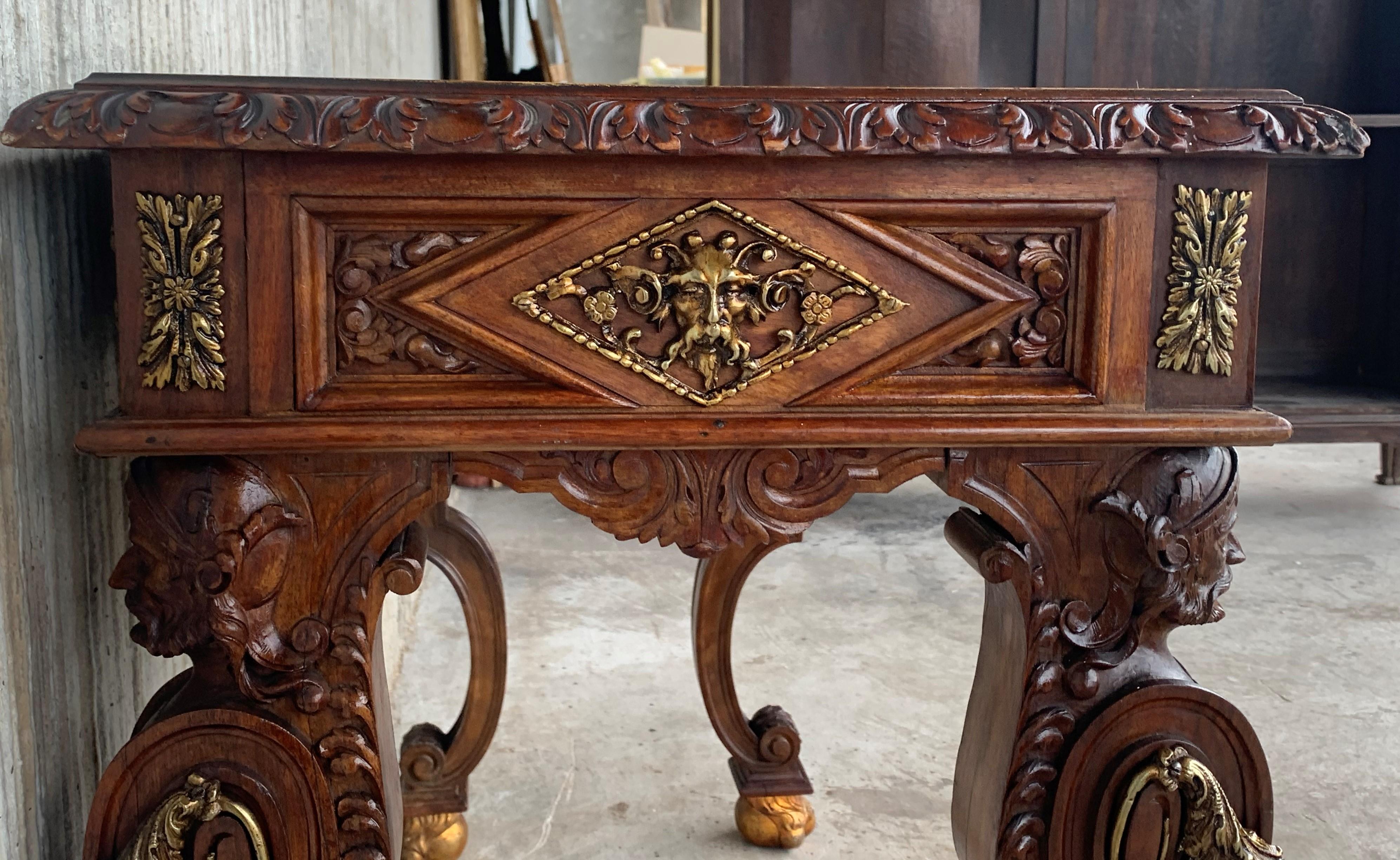 Early 20th Carved Walnut Side Table with One Drawer and Bronze Mounts For Sale 6