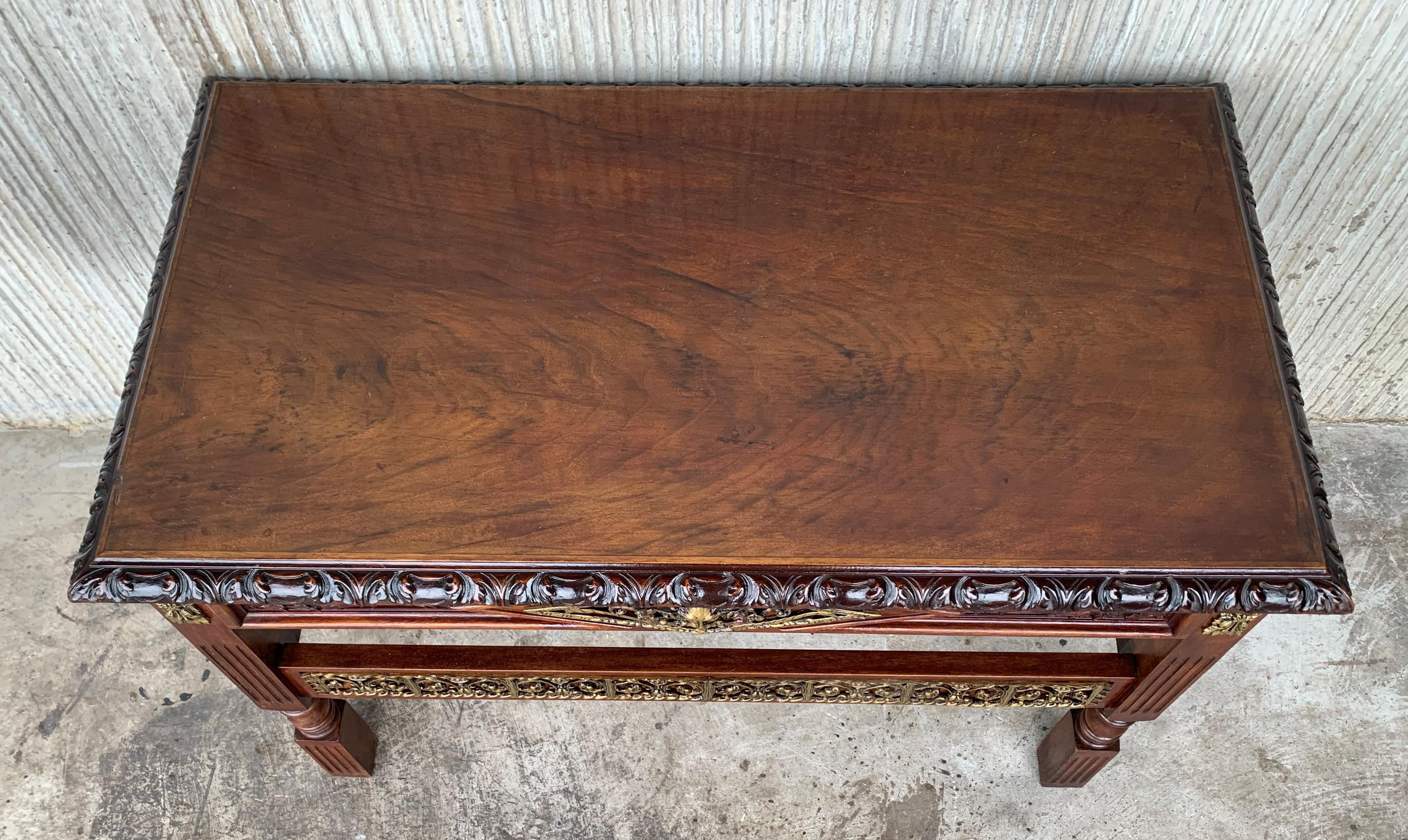 Early 20th Carved Walnut Side Table with One Drawer and Bronze Mounts For Sale 2