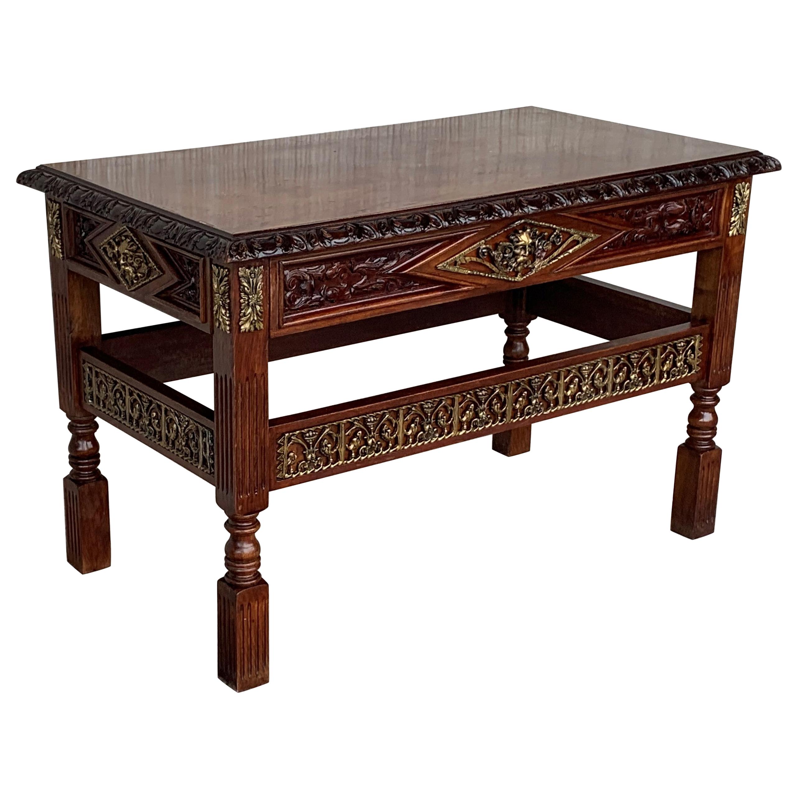 Early 20th Carved Walnut Side Table with One Drawer and Bronze Mounts For Sale