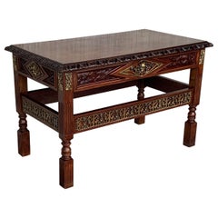Early 20th Carved Walnut Side Table with One Drawer and Bronze Mounts
