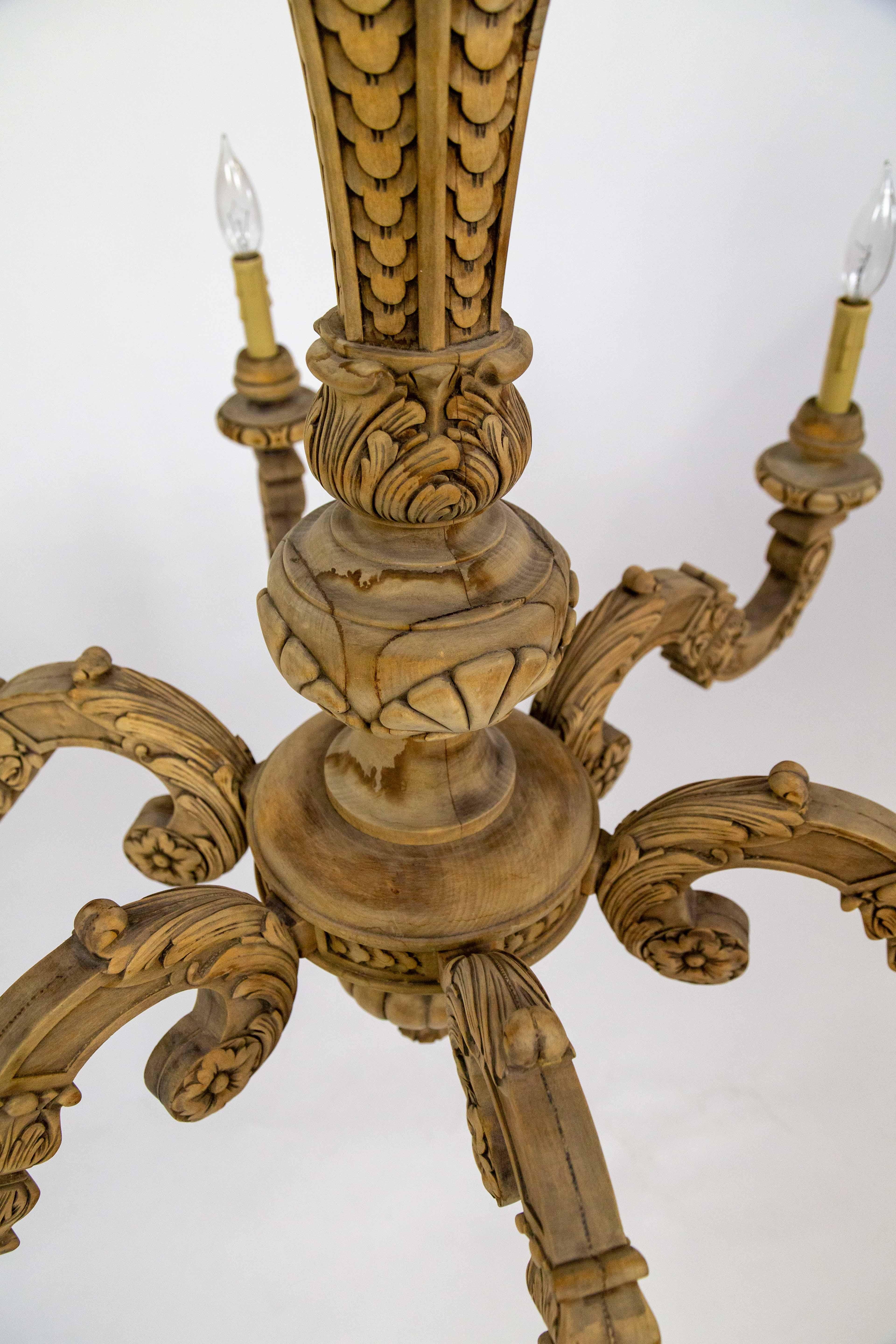 Early 20th Cent. Carved Wood 6-Light Chandelier For Sale 5