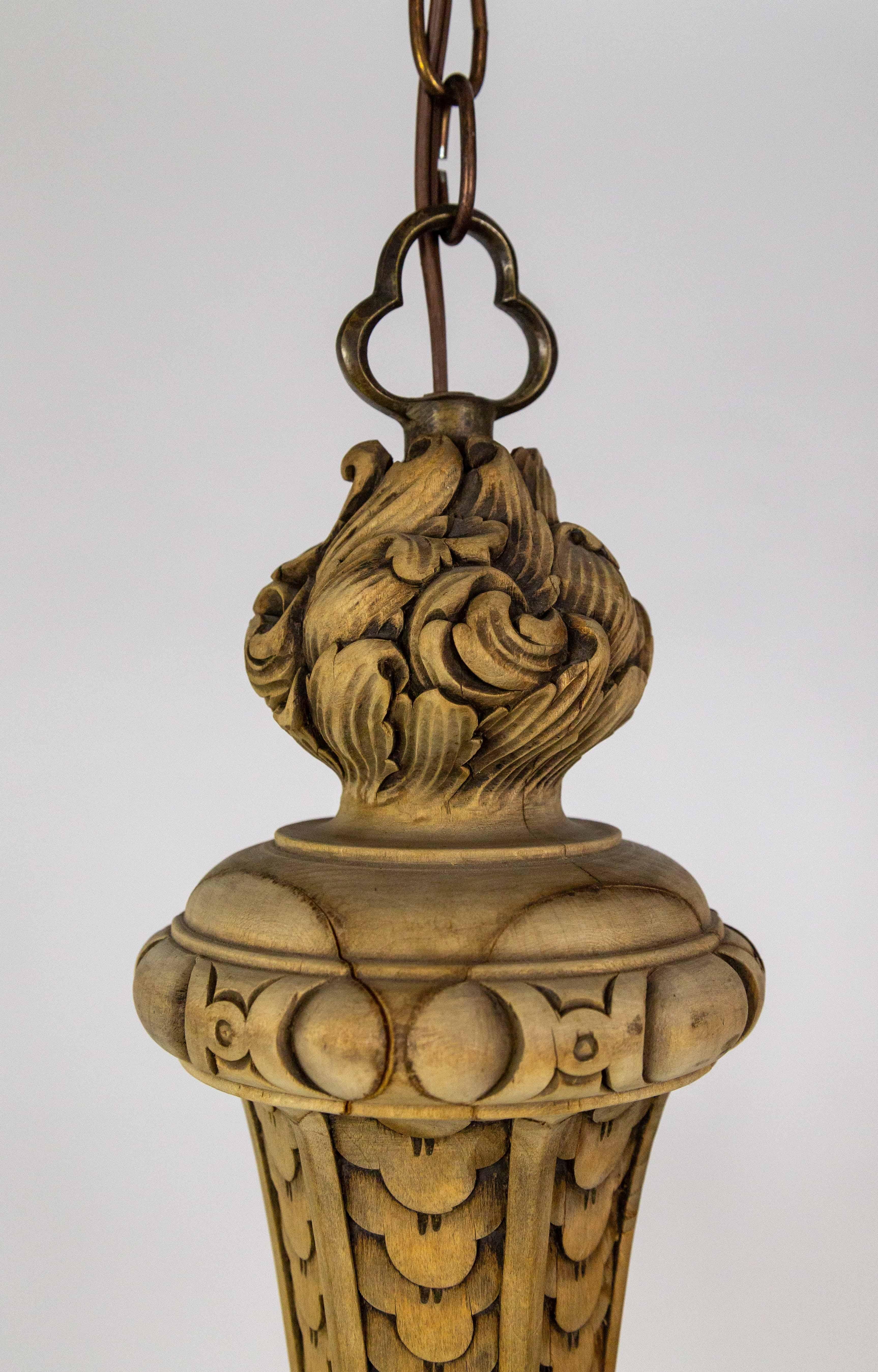 Early 20th Cent. Carved Wood 6-Light Chandelier In Good Condition For Sale In San Francisco, CA