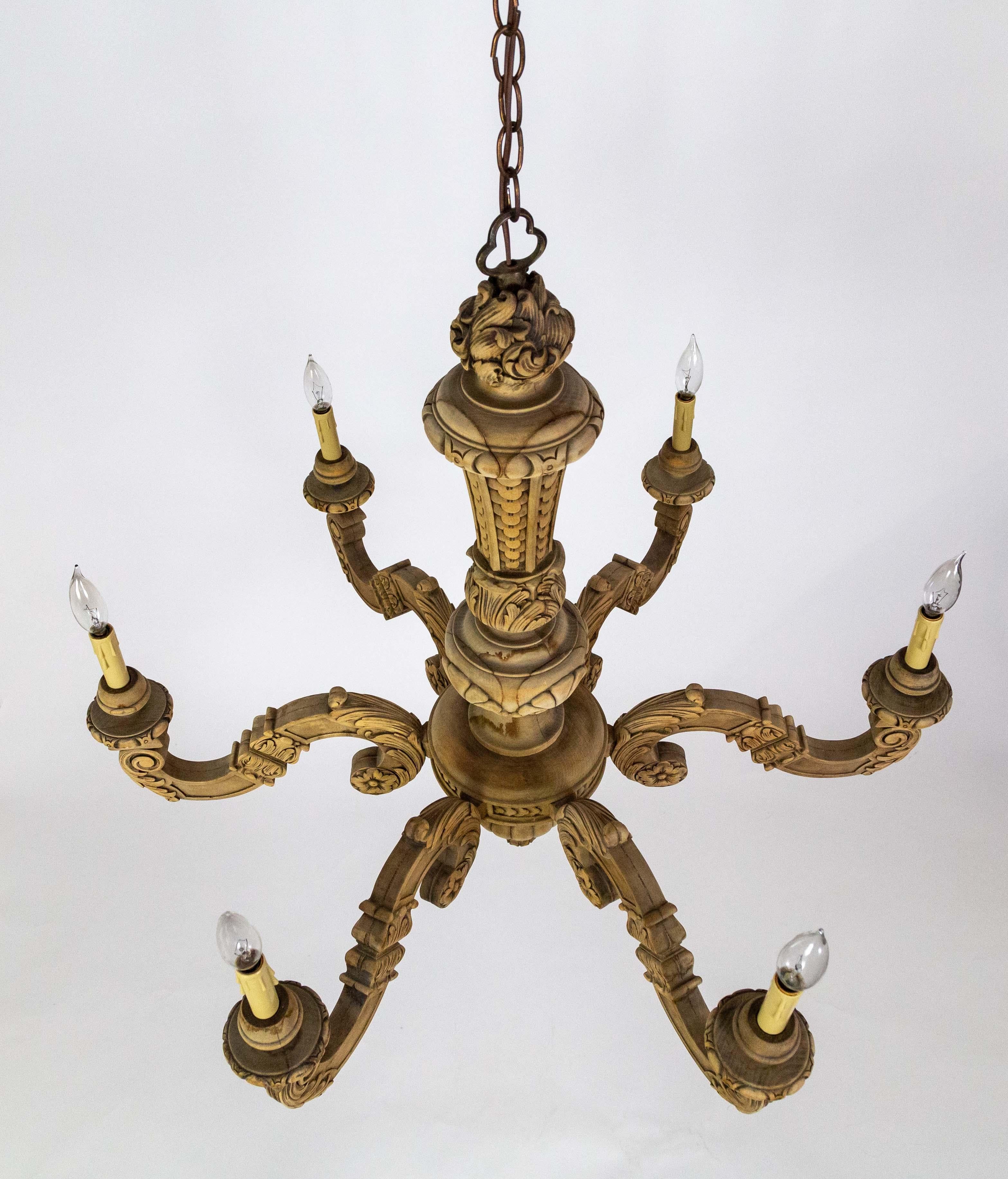 Early 20th Cent. Carved Wood 6-Light Chandelier For Sale 3