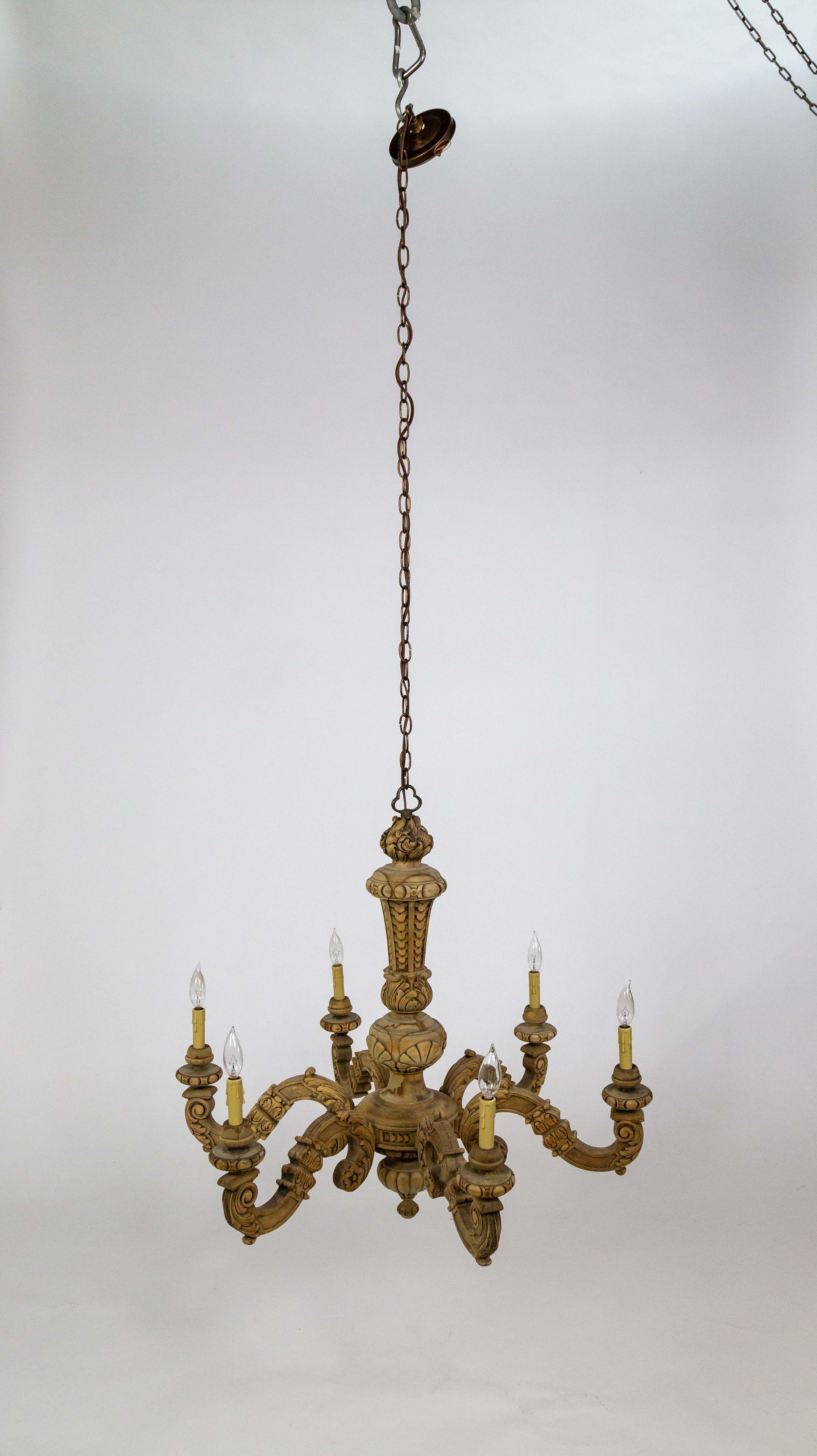 Early 20th Cent. Carved Wood 6-Light Chandelier For Sale 4