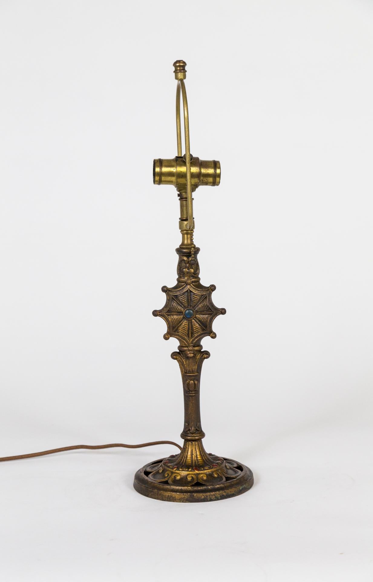 Early 20th Cent. Cast Brass Table Lamp w/ Spider Web In Good Condition For Sale In San Francisco, CA