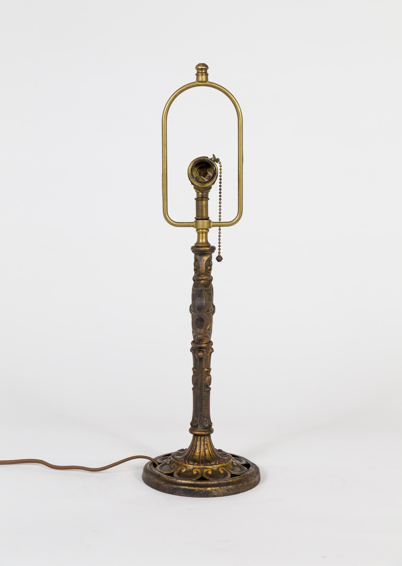 20th Century Early 20th Cent. Cast Brass Table Lamp w/ Spider Web For Sale