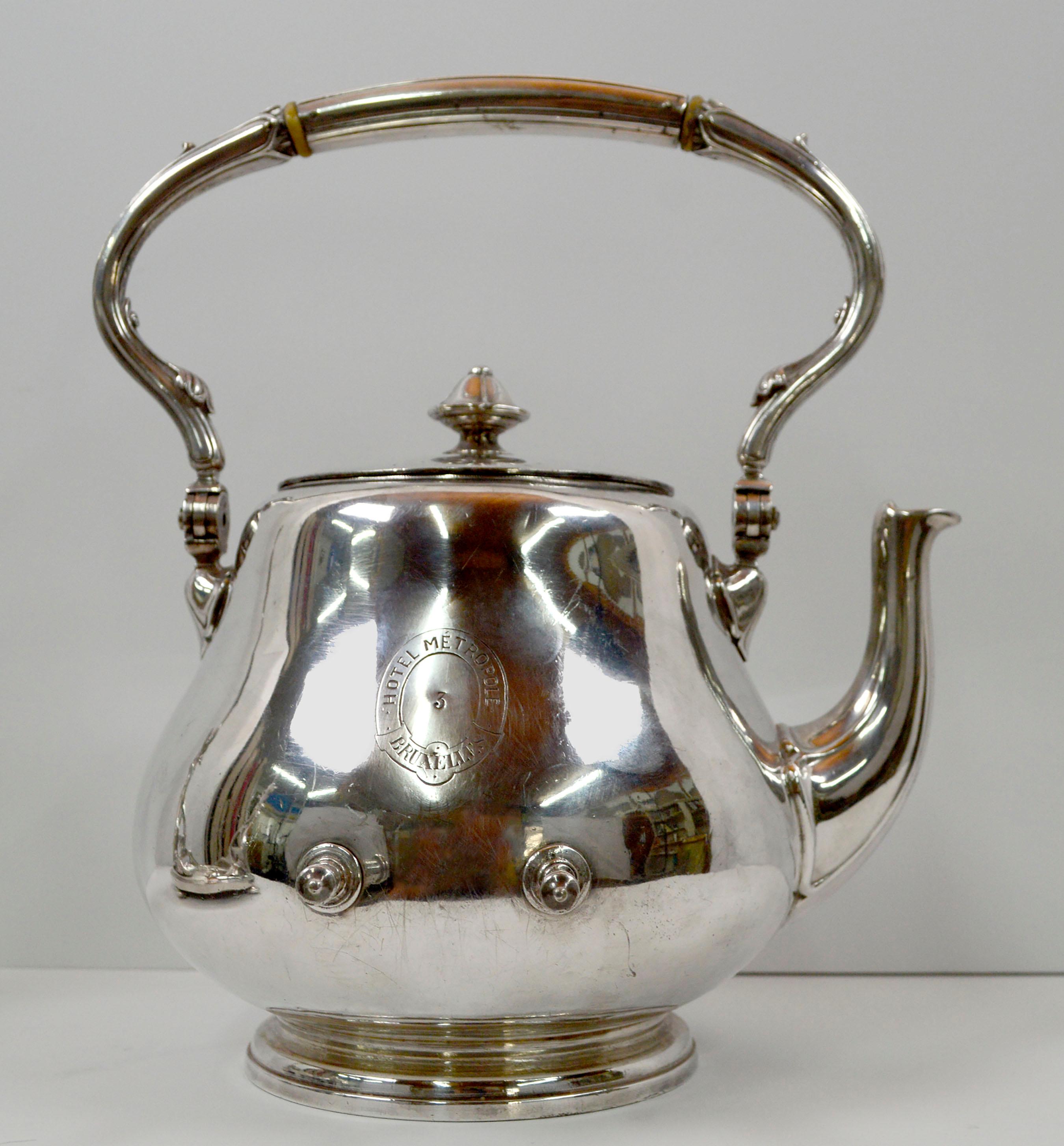 Victorian Early 20th Cent. Christofle Hotel Metropole Silver Plated Tilting Teapot & Stand