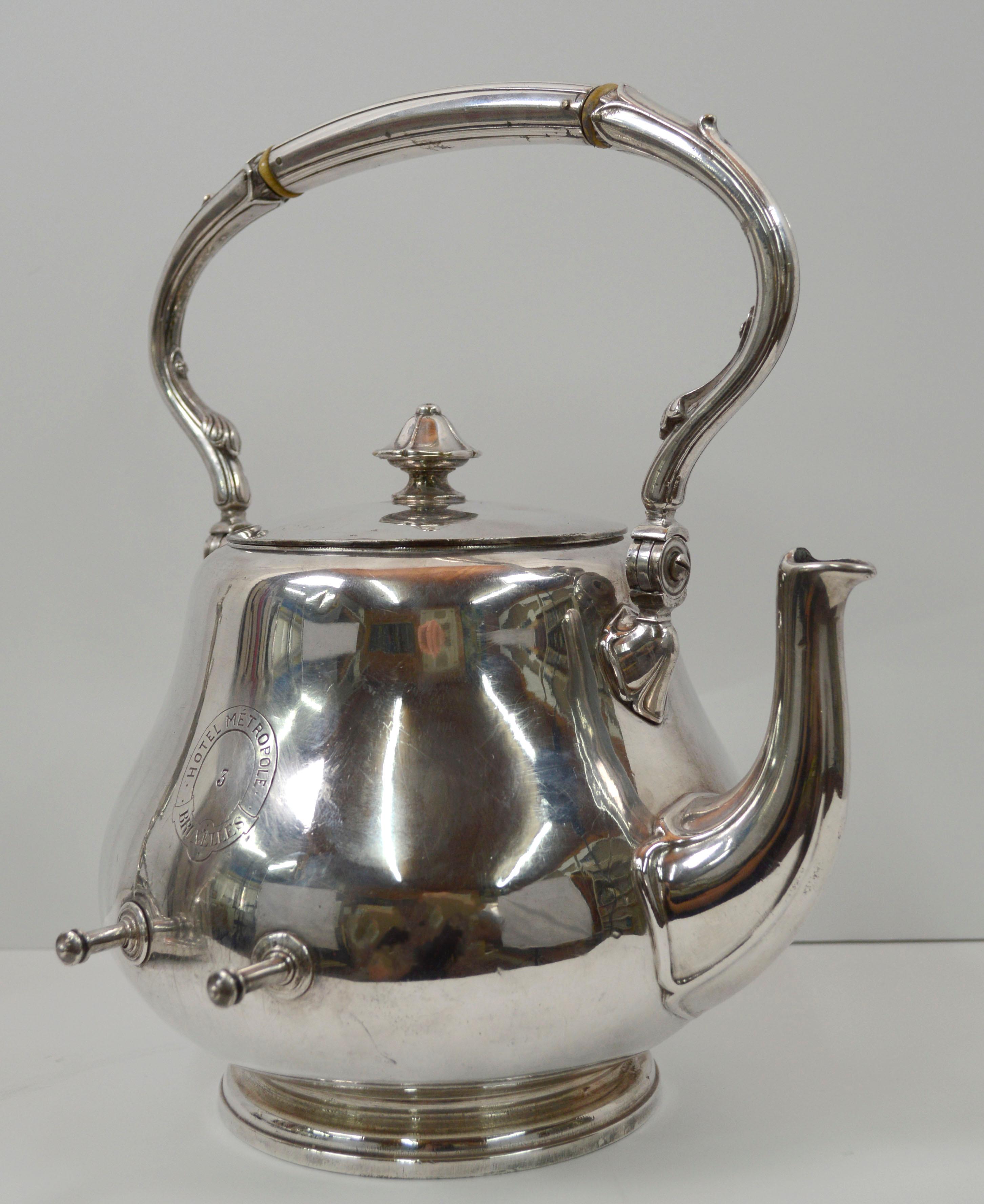 French Early 20th Cent. Christofle Hotel Metropole Silver Plated Tilting Teapot & Stand