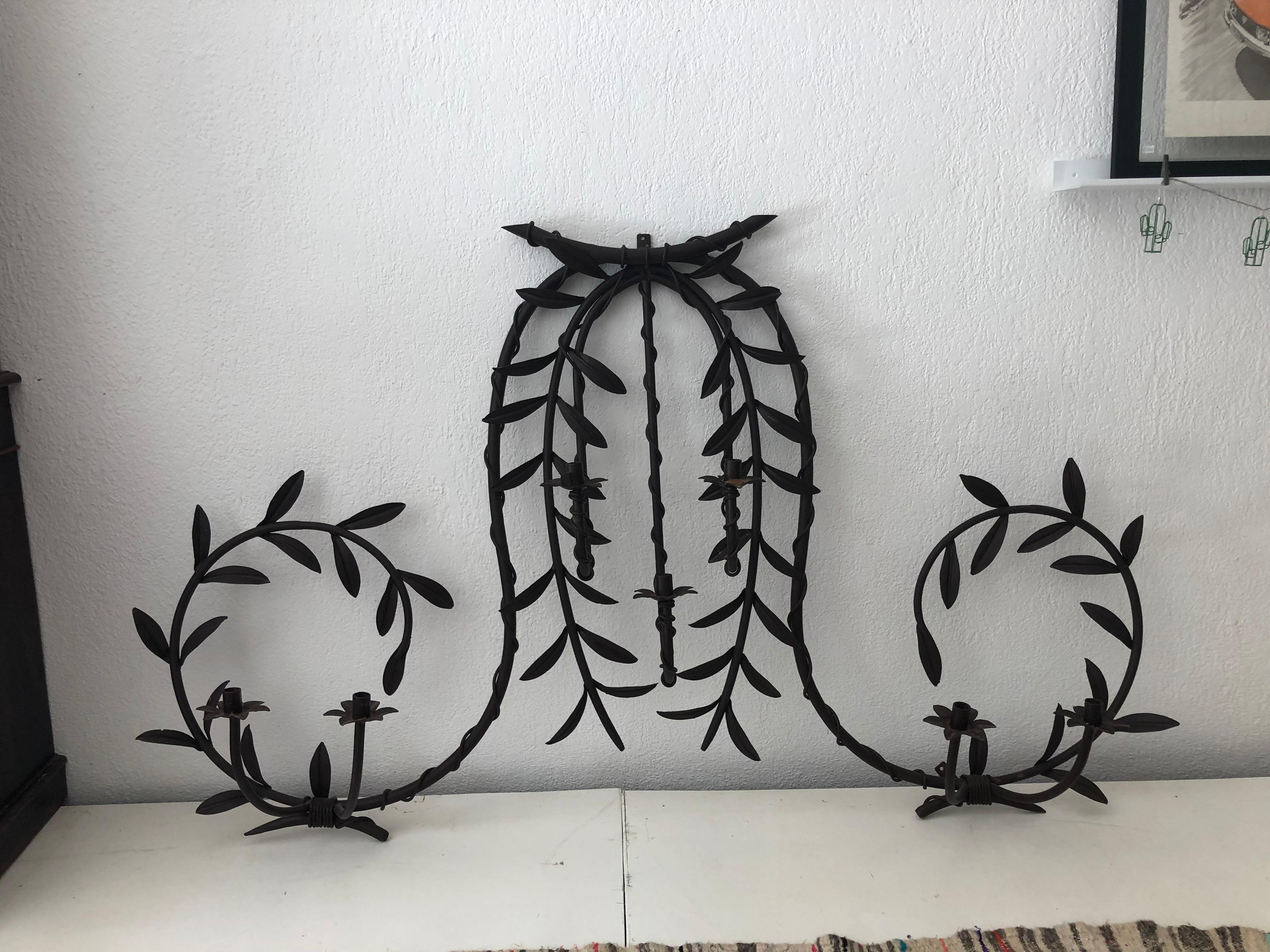 Distressed Monumental Wrought Iron Wall Sconce, Holds 7 Candles 8