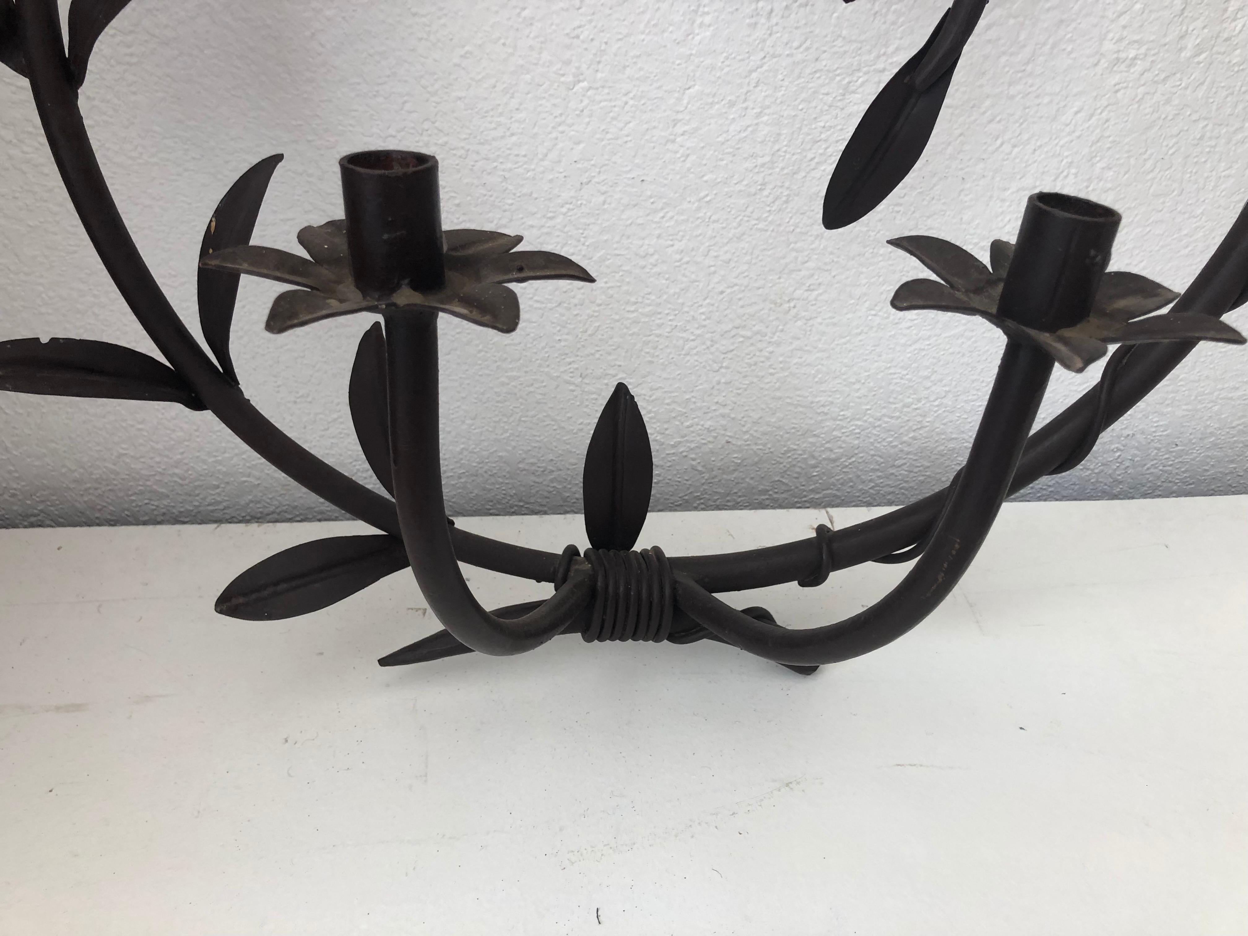 Distressed Monumental Wrought Iron Wall Sconce, Holds 7 Candles 2