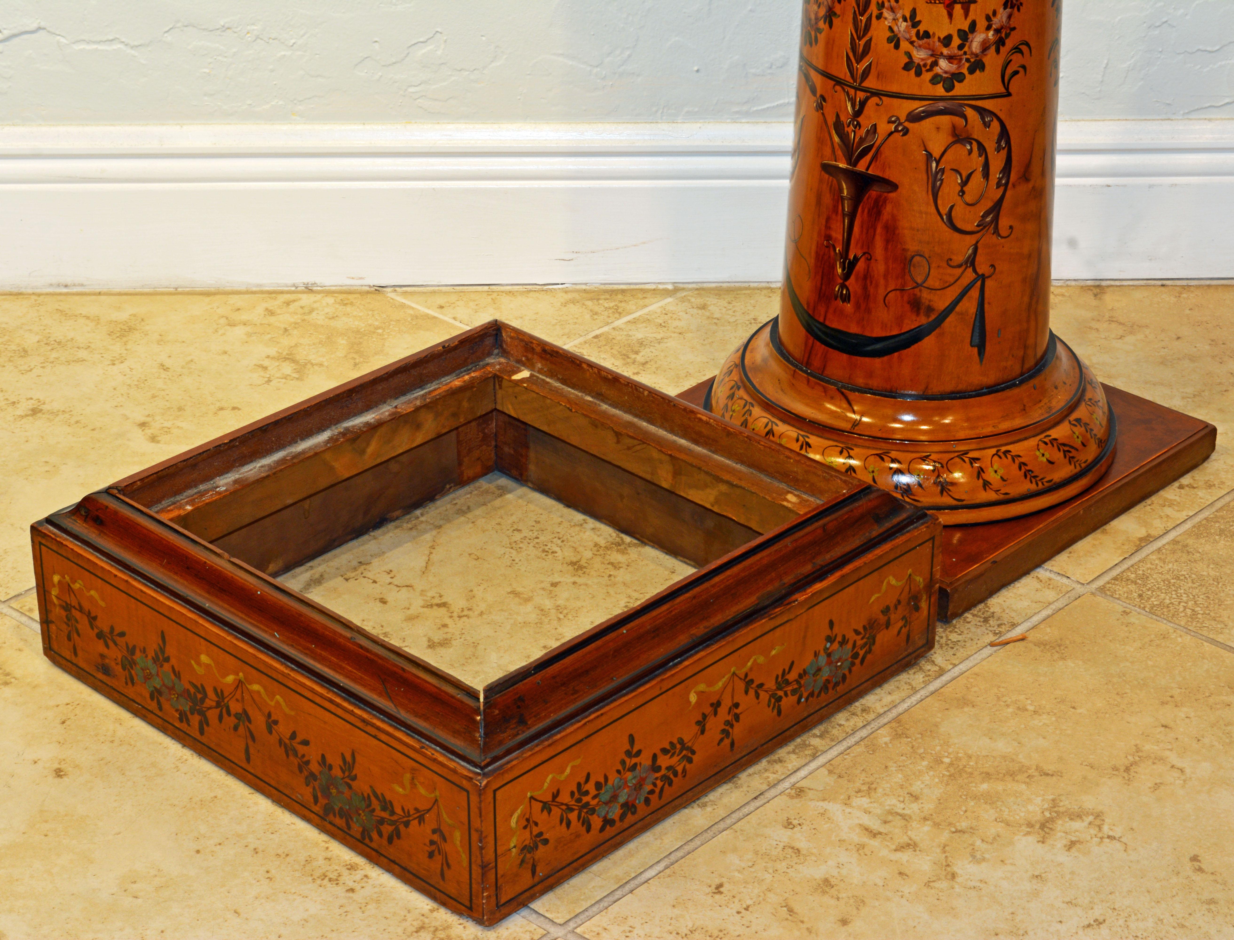 Early 20th Century Edwardian Satinwood Column Pedestal Painted in the Adam Style 4