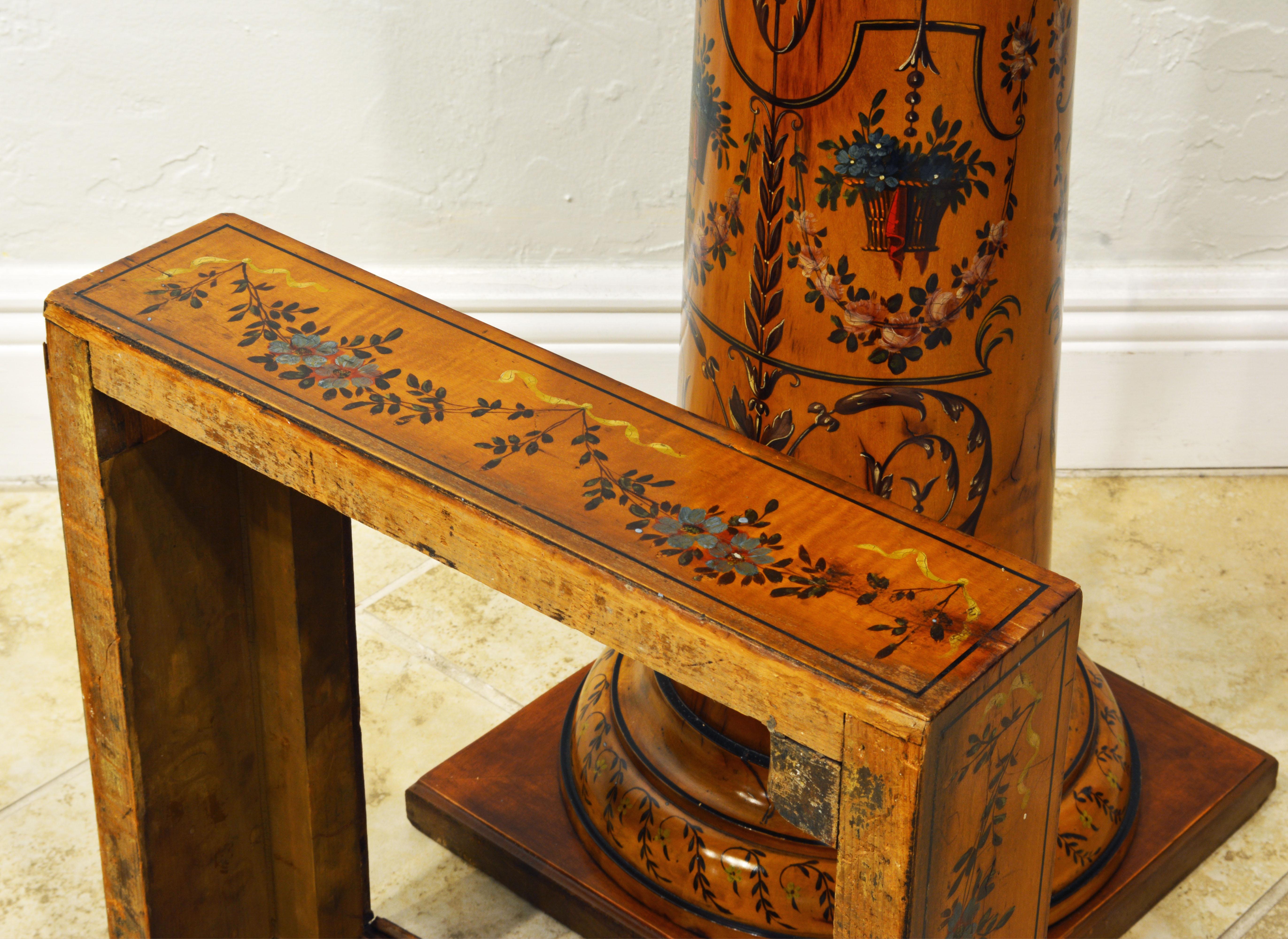 Early 20th Century Edwardian Satinwood Column Pedestal Painted in the Adam Style 5