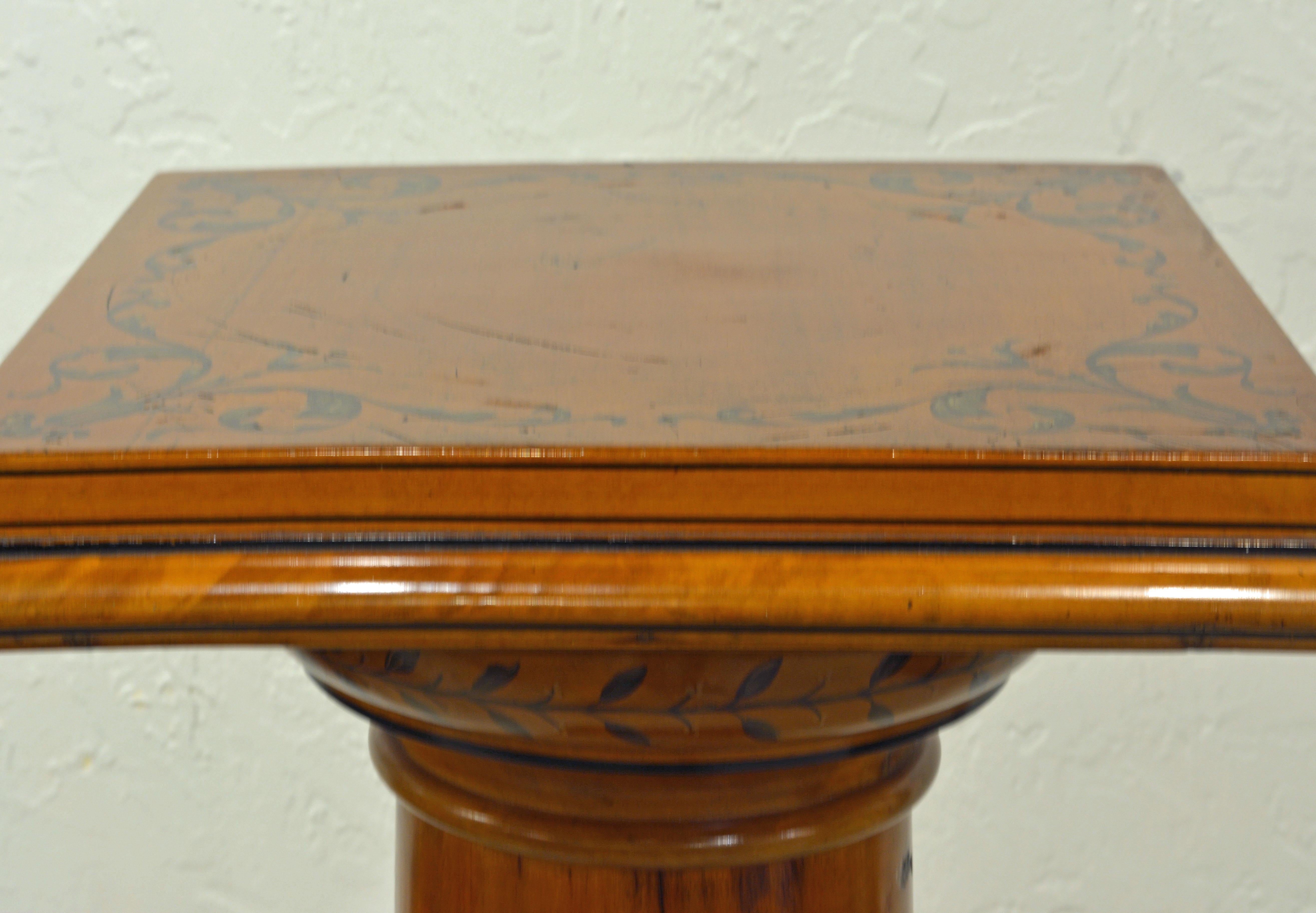 English Early 20th Century Edwardian Satinwood Column Pedestal Painted in the Adam Style