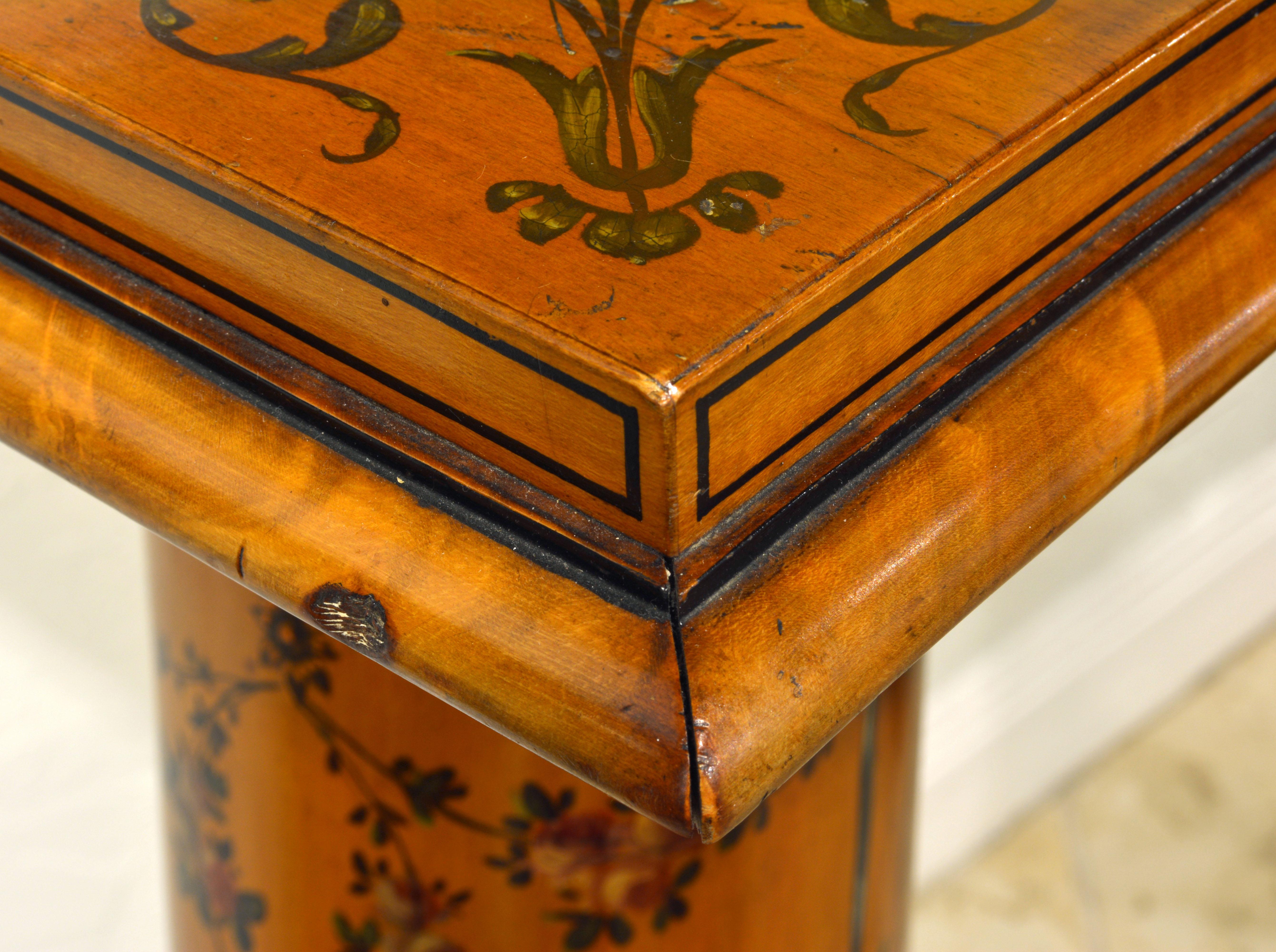Hand-Painted Early 20th Century Edwardian Satinwood Column Pedestal Painted in the Adam Style