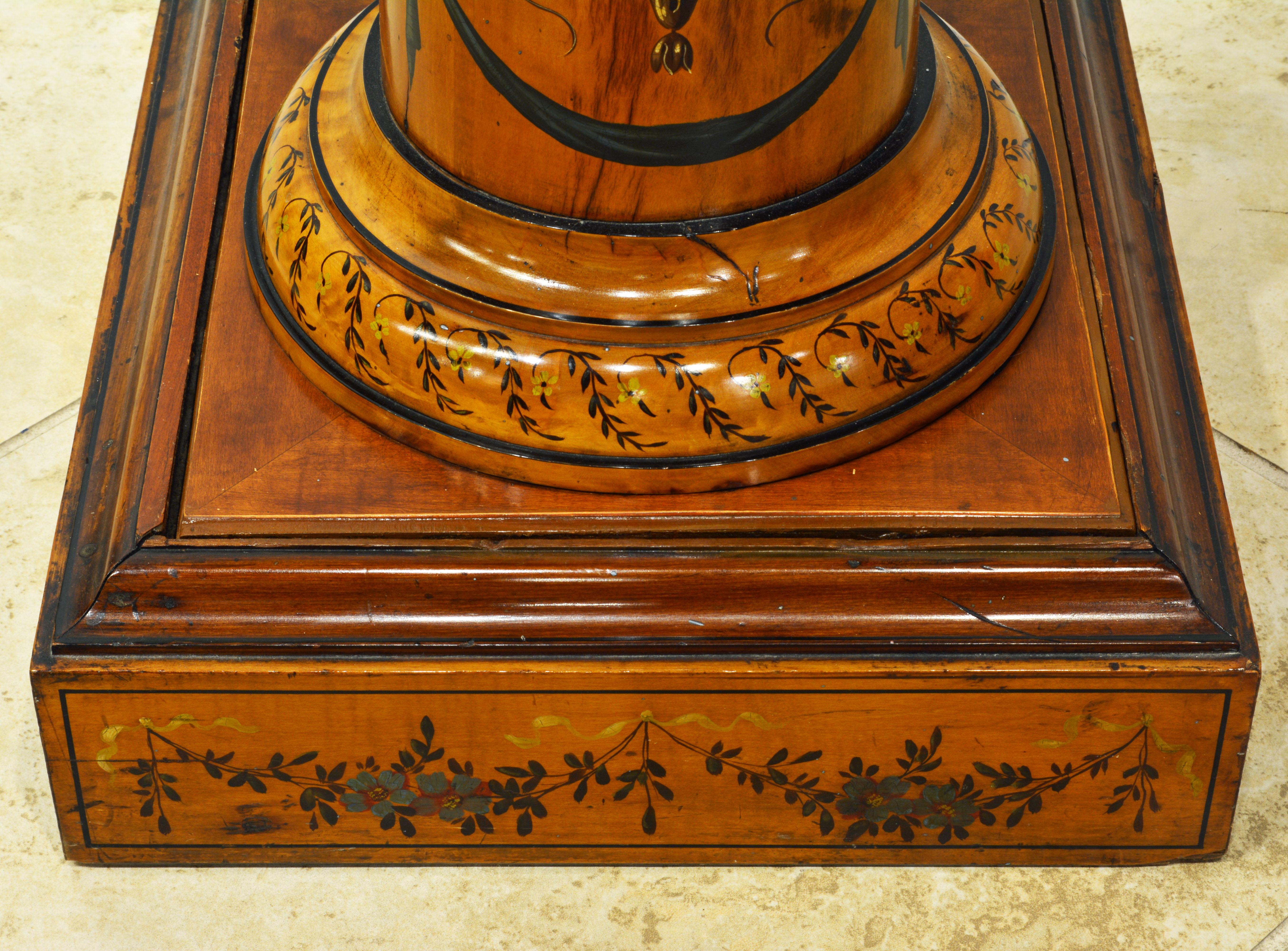 Wood Early 20th Century Edwardian Satinwood Column Pedestal Painted in the Adam Style