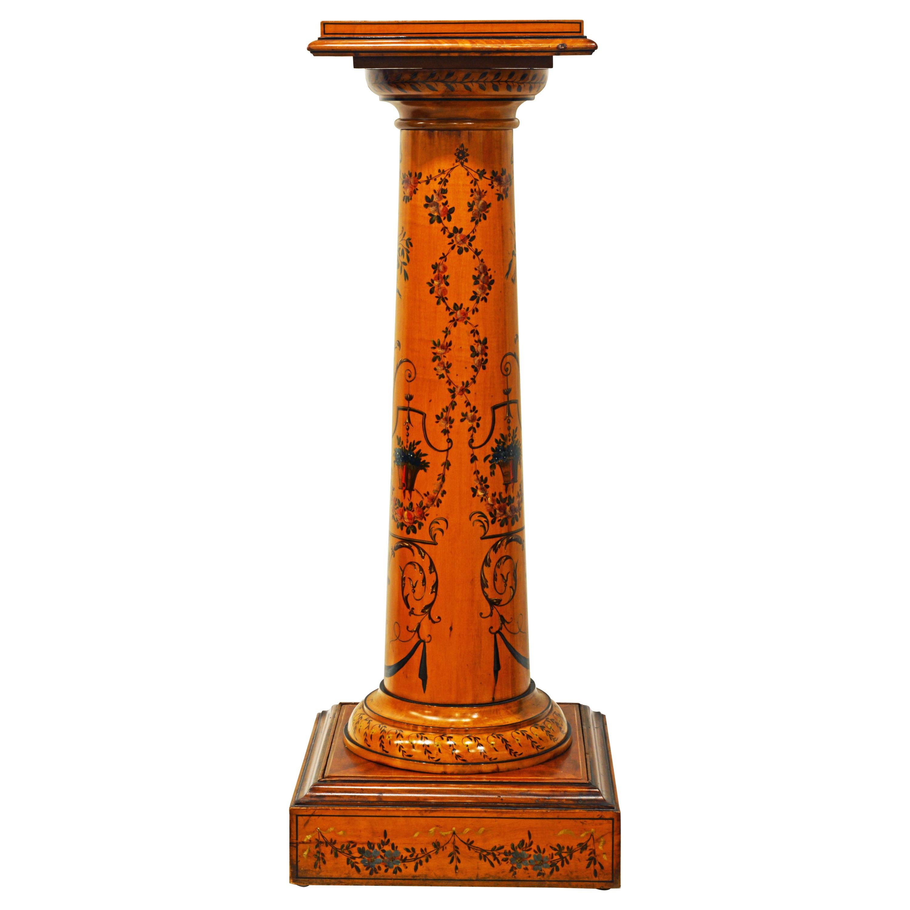 Early 20th Century Edwardian Satinwood Column Pedestal Painted in the Adam Style