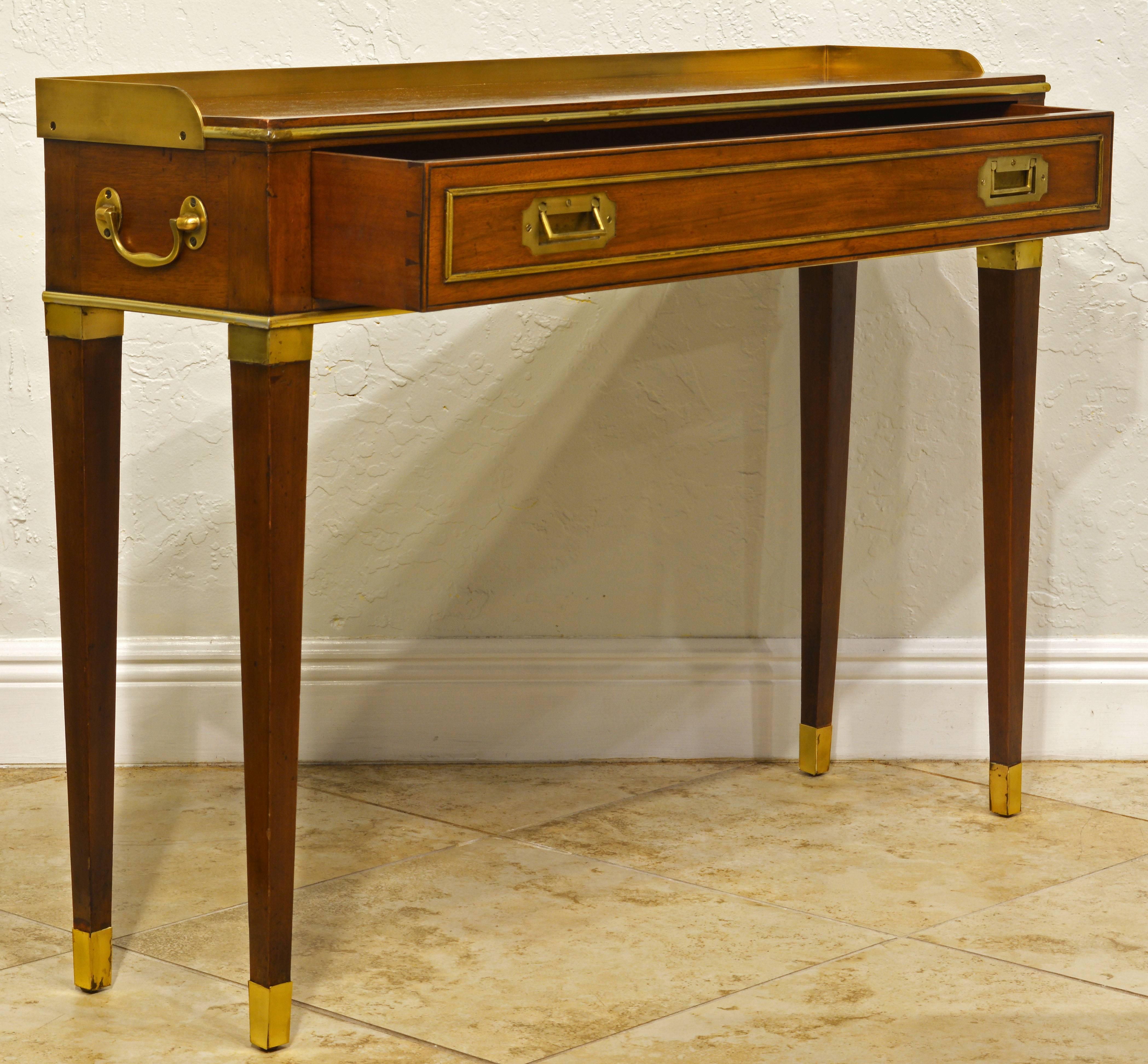 English Georgian Style Mahogany and Brass Campaign Console Table In Good Condition In Ft. Lauderdale, FL