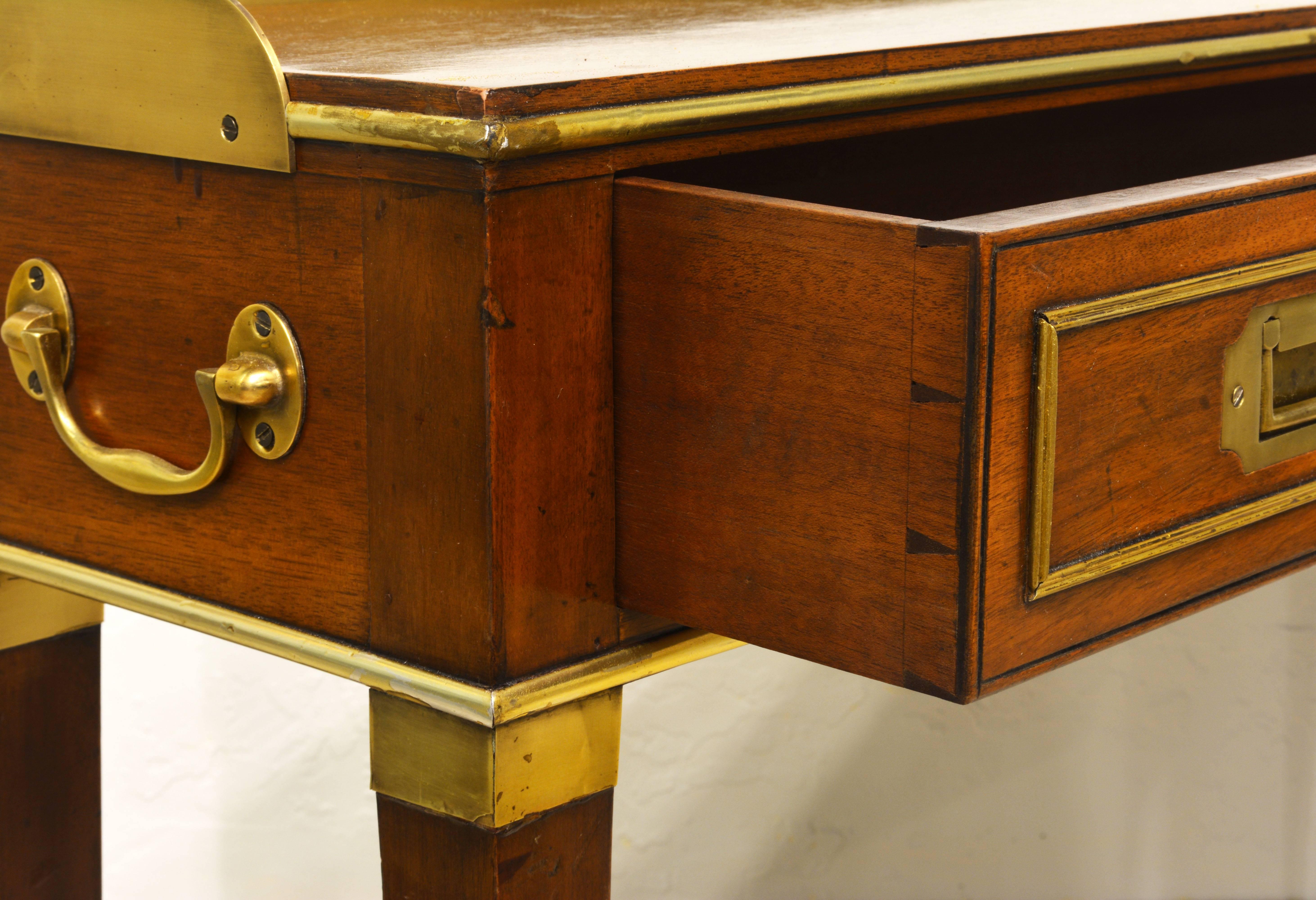 20th Century English Georgian Style Mahogany and Brass Campaign Console Table