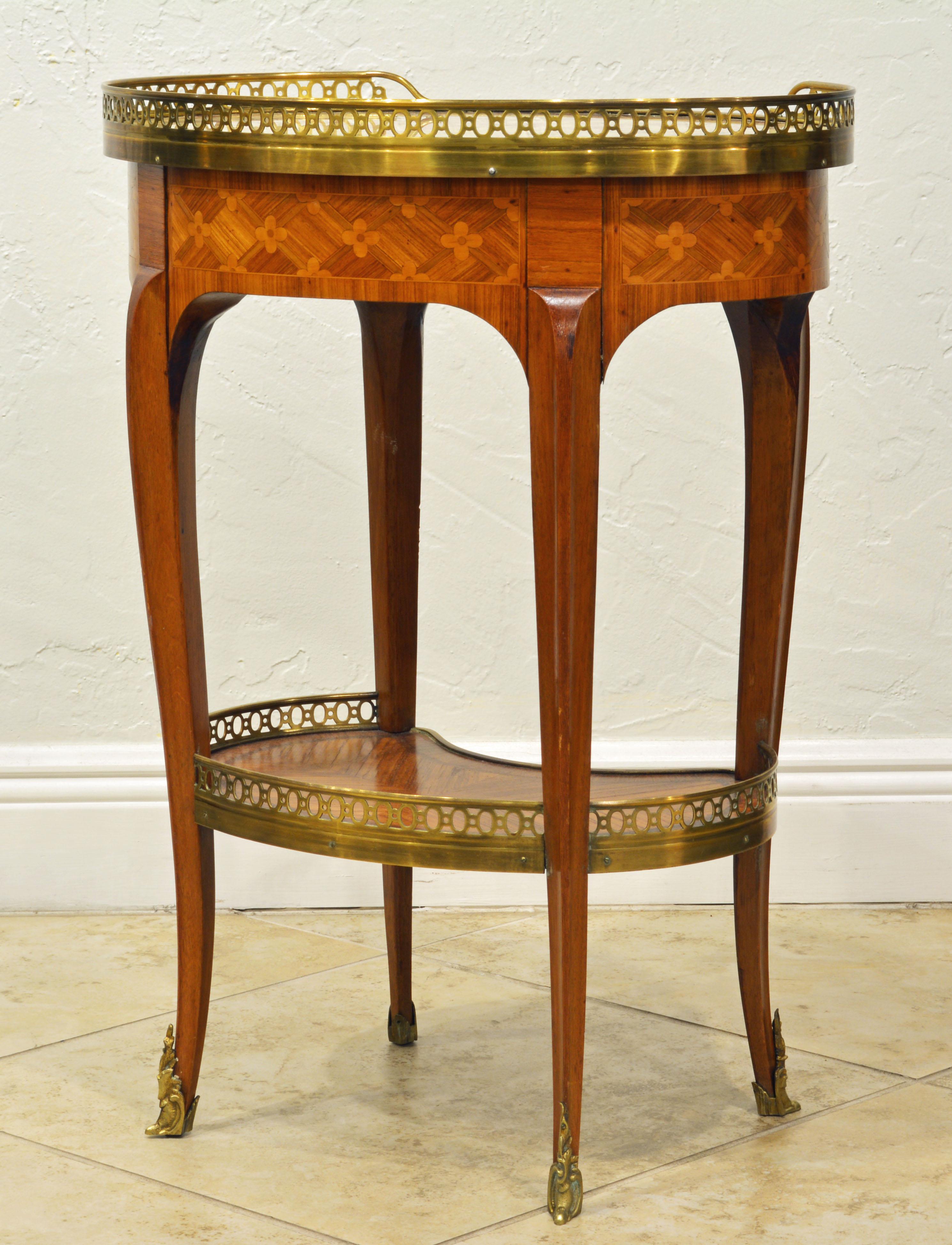 Parquetry French Kidney Shape Mable top and parquetry Two Tier Side Table
