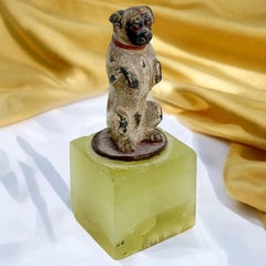 Early 20th Cent Pug Dog Austrian Vienna Bronze Miniature Figure on Marble Base