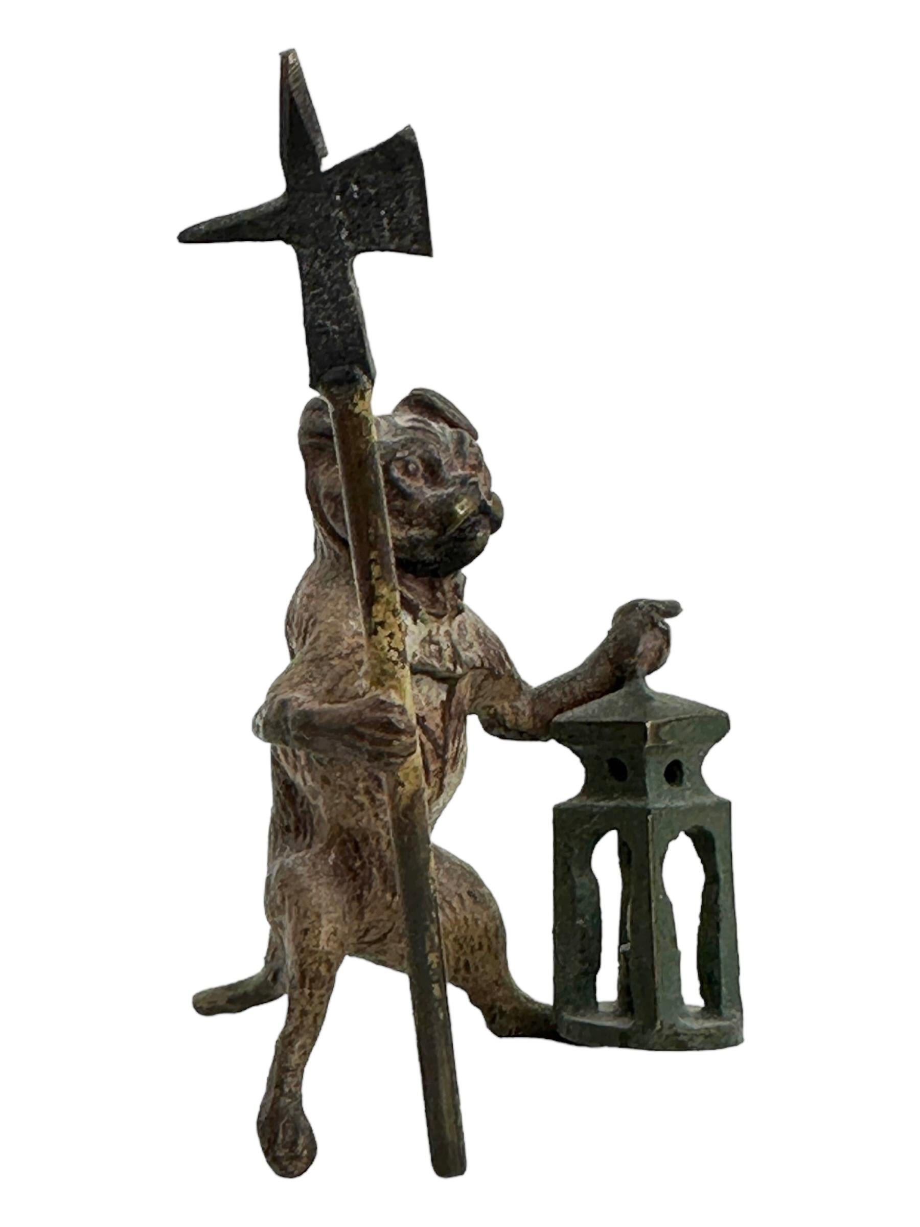 Peint à la main Début du 20e siècle Chien de garde Veilleur de nuit autrichien Vienne Bronze Miniature en vente
