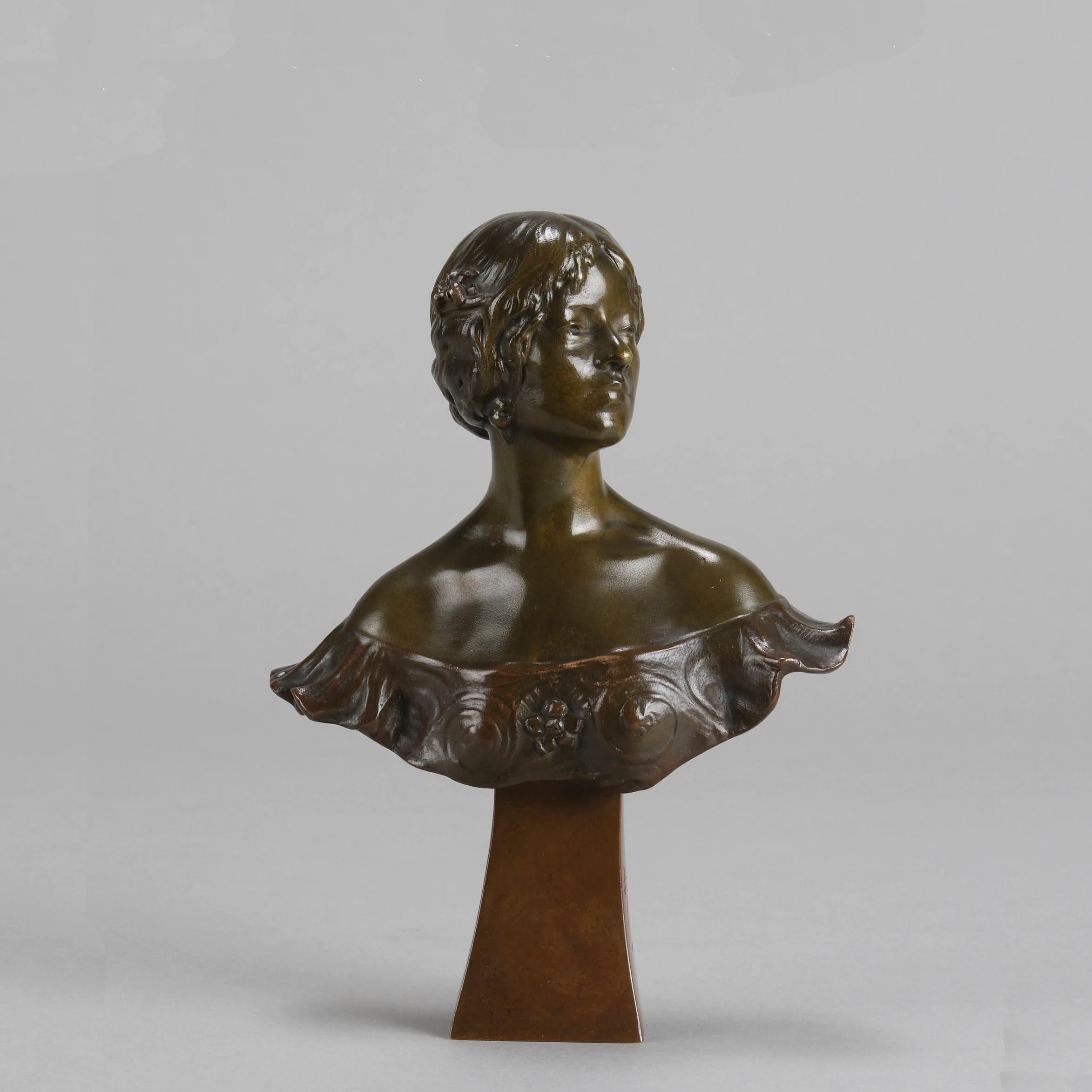 Early 20th Centrury French Bronze Entitled Art Nouveau Bust by Alexandre Caron For Sale 3