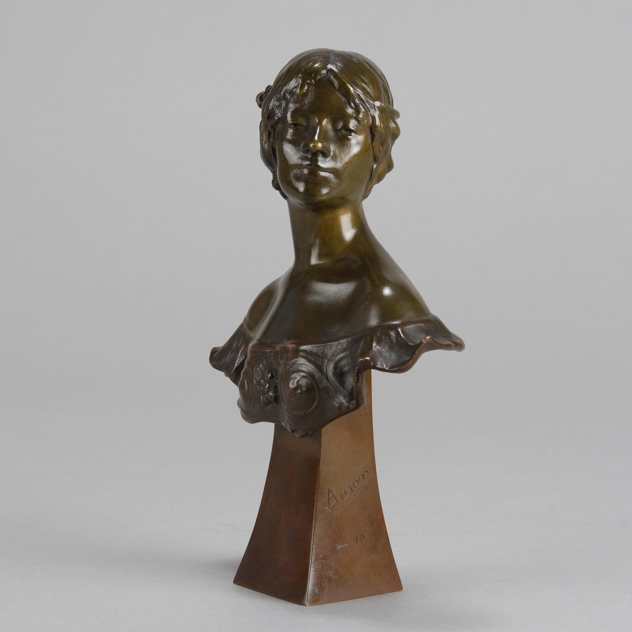 Early 20th Century Early 20th Centrury French Bronze Entitled Art Nouveau Bust by Alexandre Caron For Sale