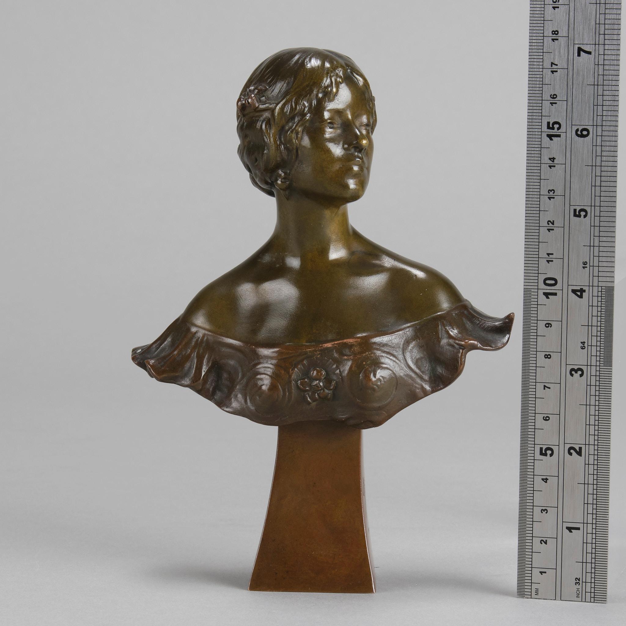 Early 20th Centrury French Bronze Entitled Art Nouveau Bust by Alexandre Caron For Sale 1