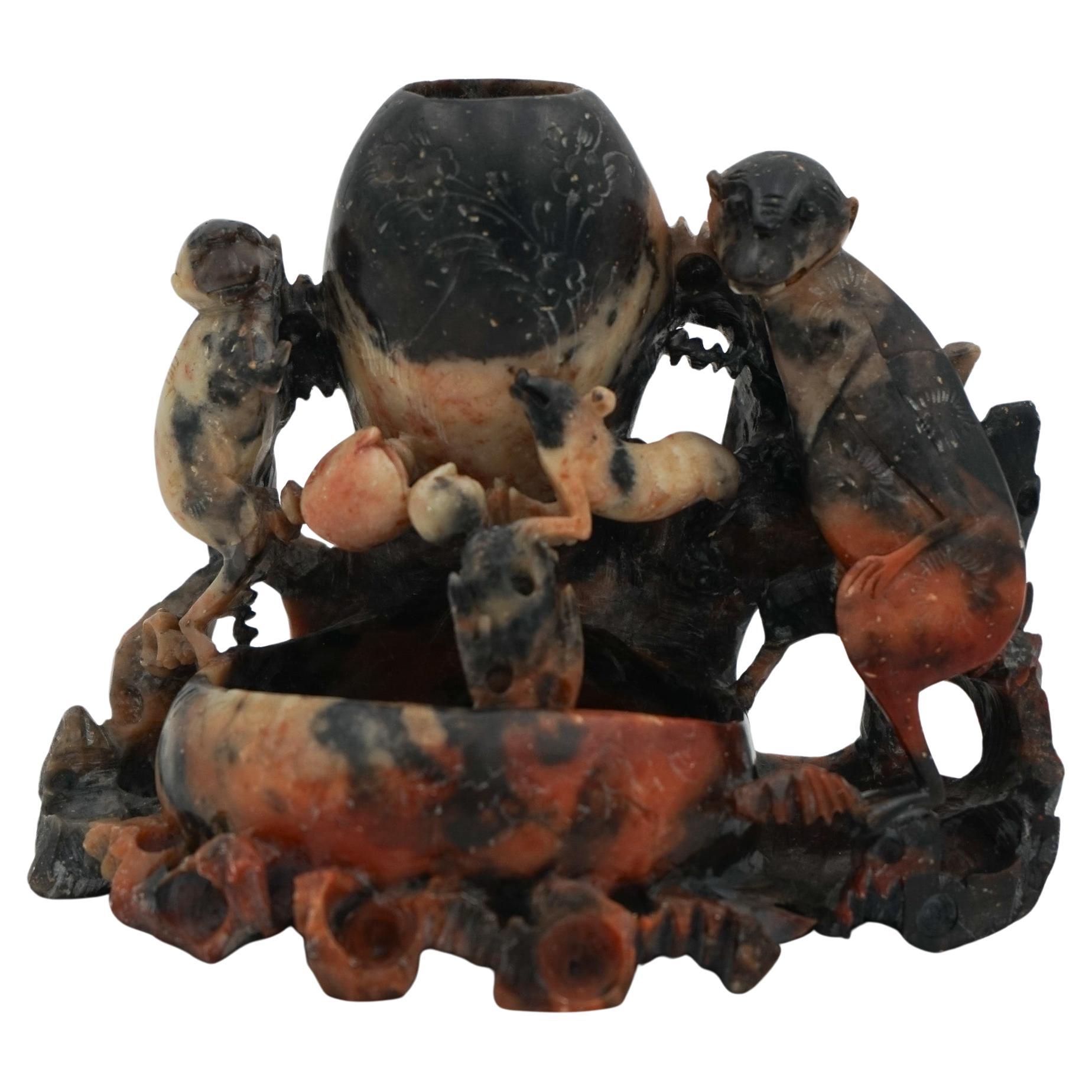 VASO ORIENTALE CINESE DEL VENTENNALE intagliato a mano in pietra da sapone