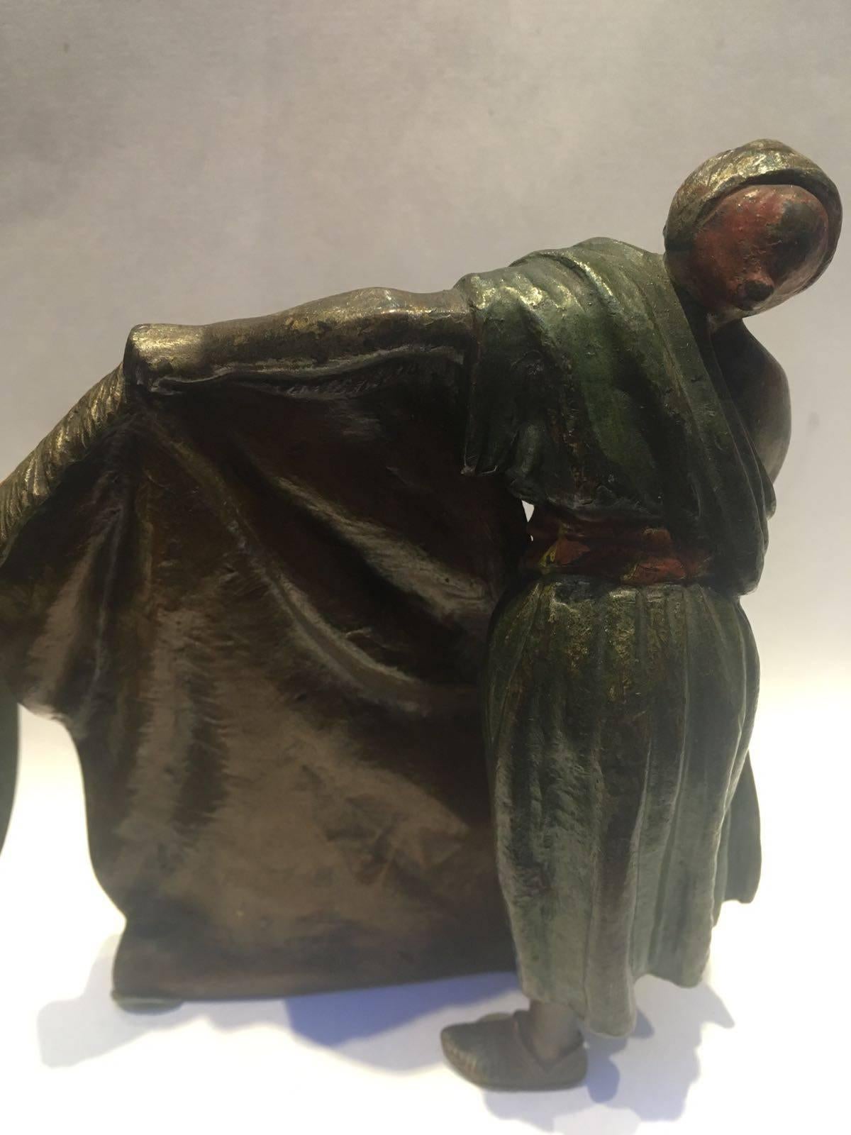 Enameled Early 20th Century, Orientalist, Bergman Style Bronze Sculpture, Austrian For Sale