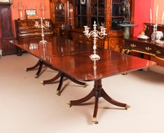 Early 20th Century Regency Revival Mahogany 3 Pillar Dining Table