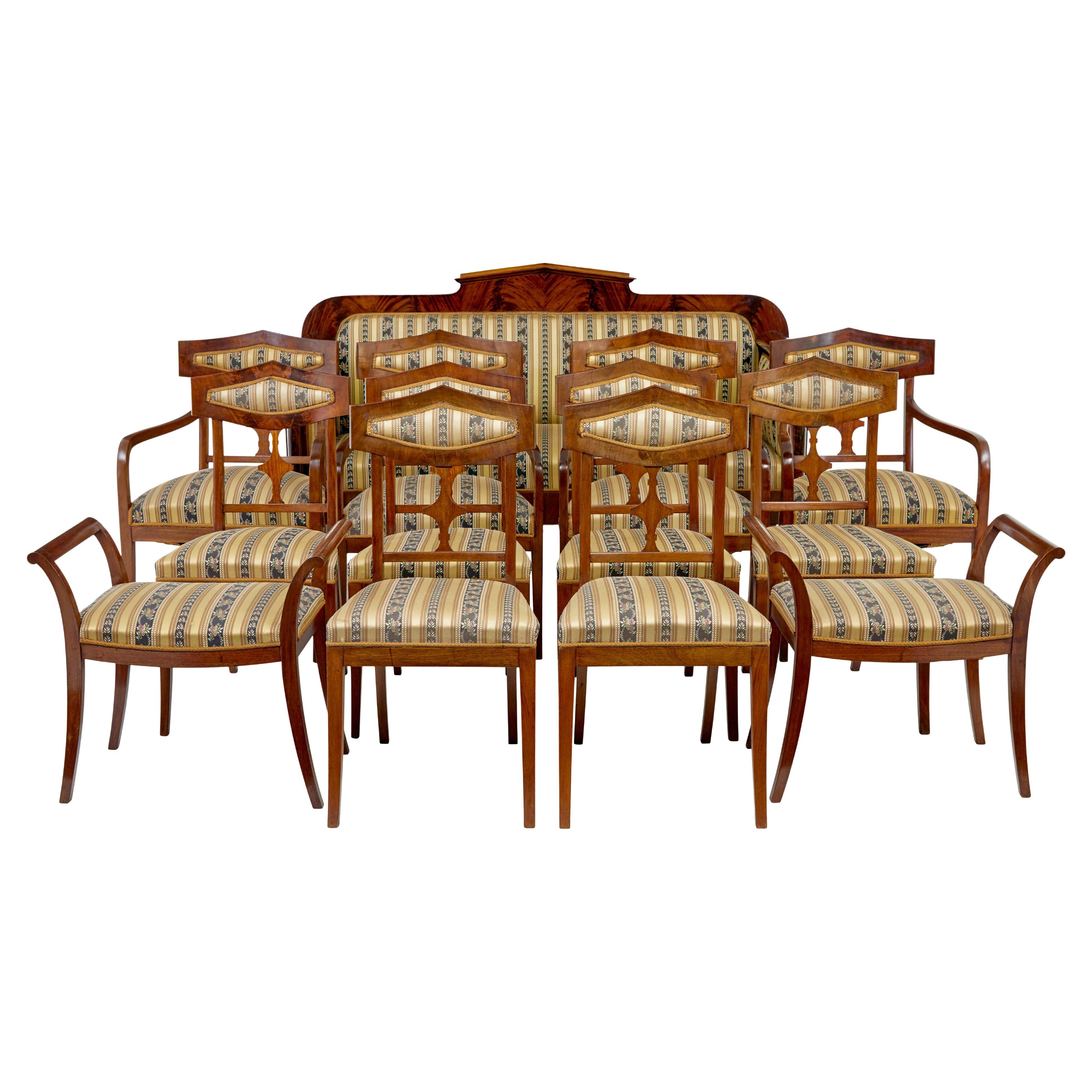 Early 20th century 13 piece mahogany salon suite For Sale