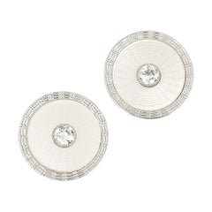 Early 20th Century 14 Karat Gold Mother of Pearl and Diamond Disc Earrings Early 20th Century 14 Karat Gold Mother of Pearl and Diamond Disc Earrings