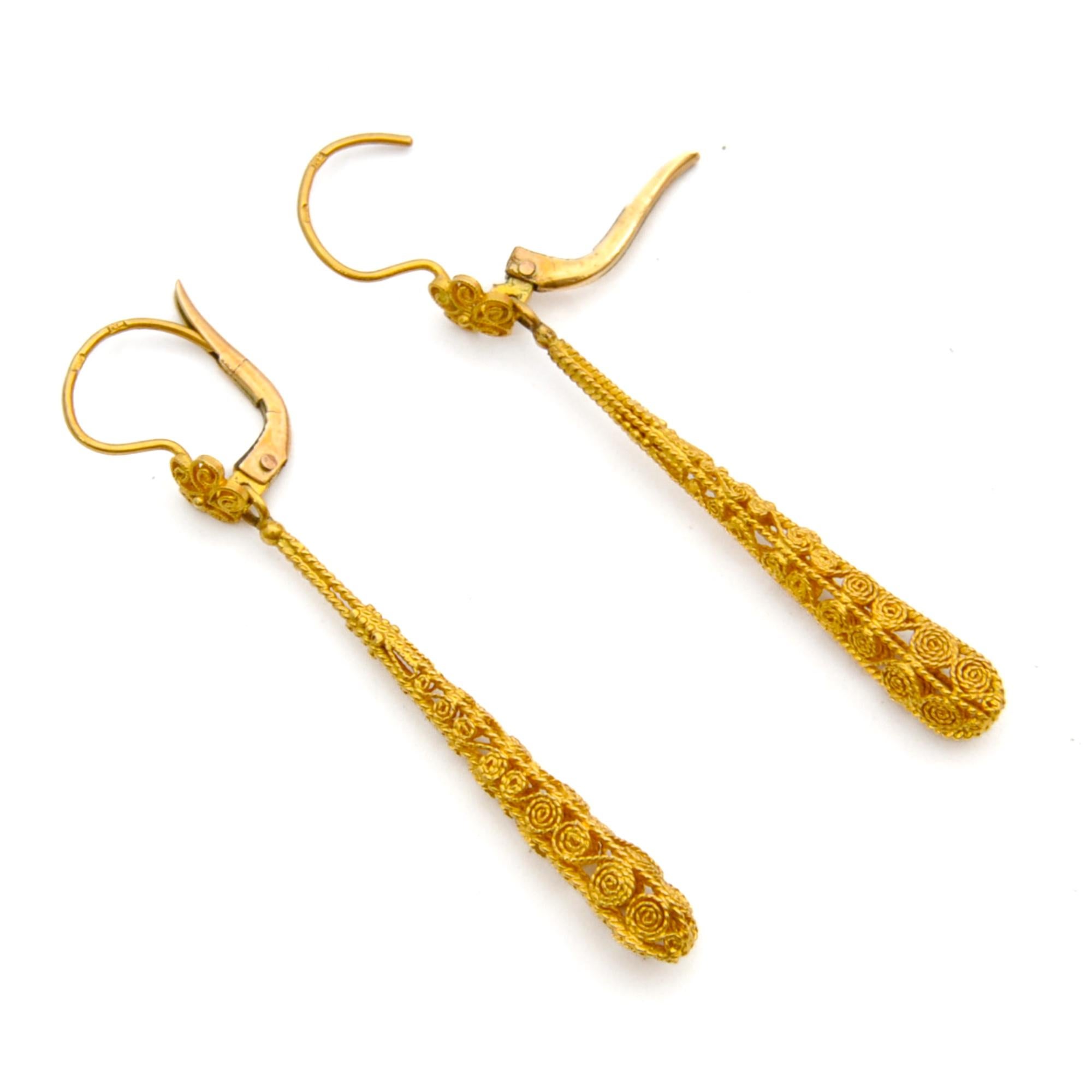 14k gold filigree drop earrings