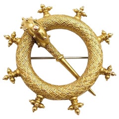Antique Early 20th Century 15 Carat Gold Scottish Tara Brooch