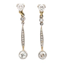 Early 20th Century 18 Karat White Gold Diamond Drop Earrings