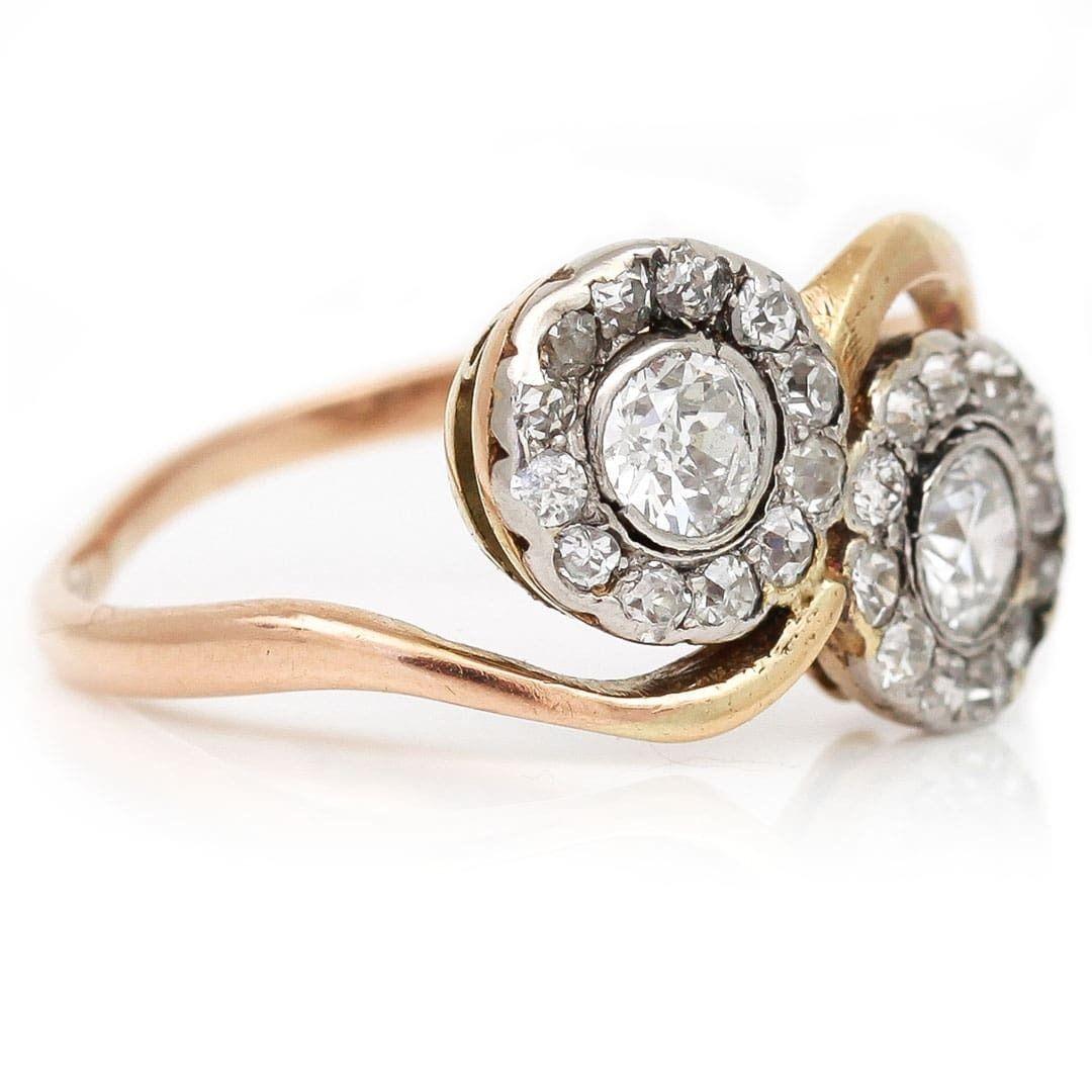 Edwardian Early 20th Century 18ct Gold and Platinum Diamond Toi Et Moi Cluster Ring