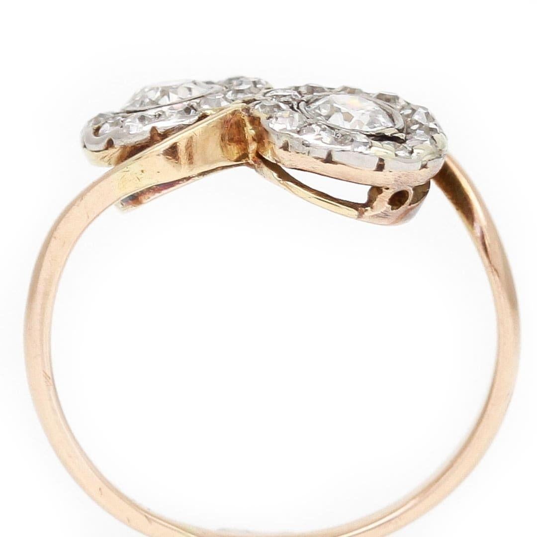 Women's Early 20th Century 18ct Gold and Platinum Diamond Toi Et Moi Cluster Ring
