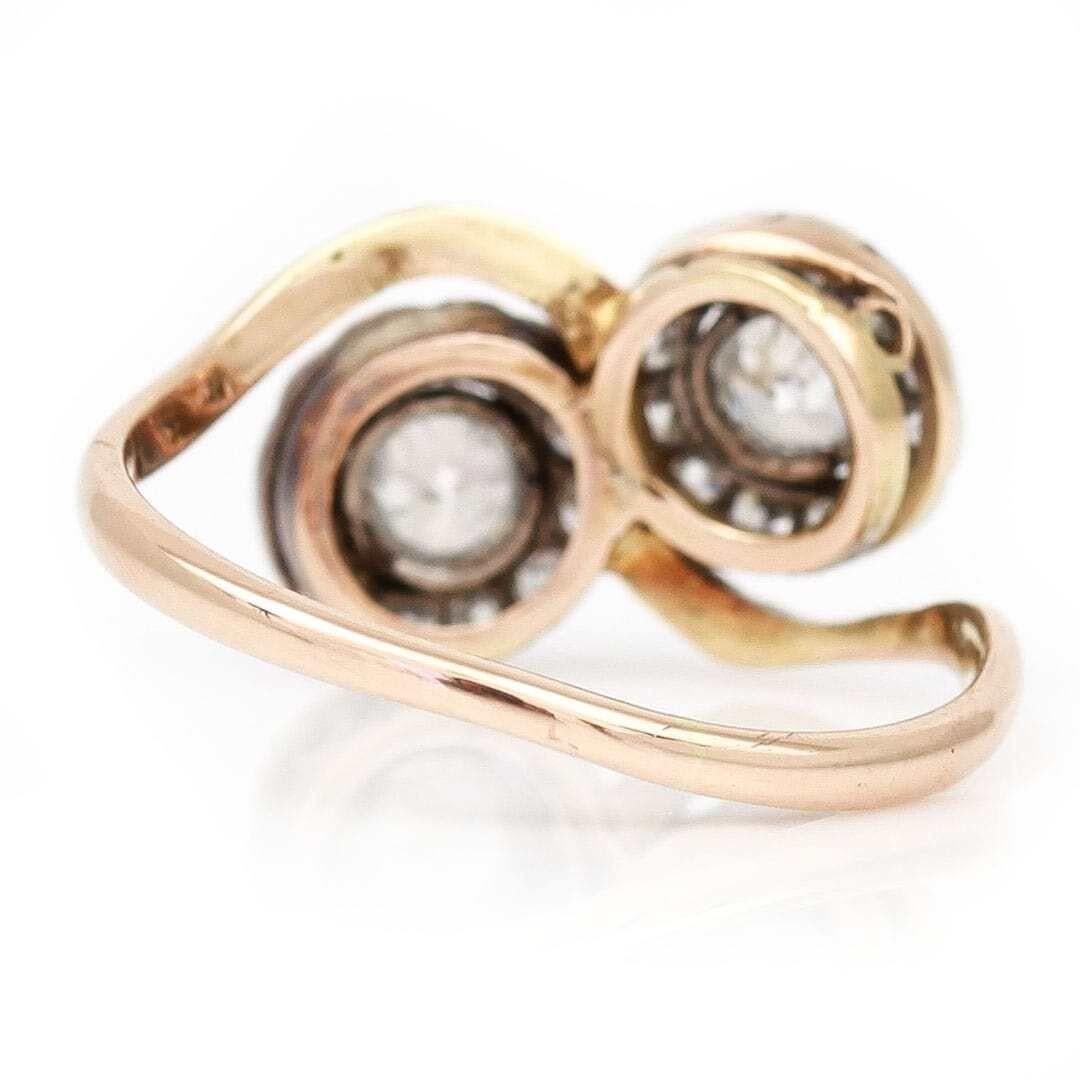Early 20th Century 18ct Gold and Platinum Diamond Toi Et Moi Cluster Ring 1