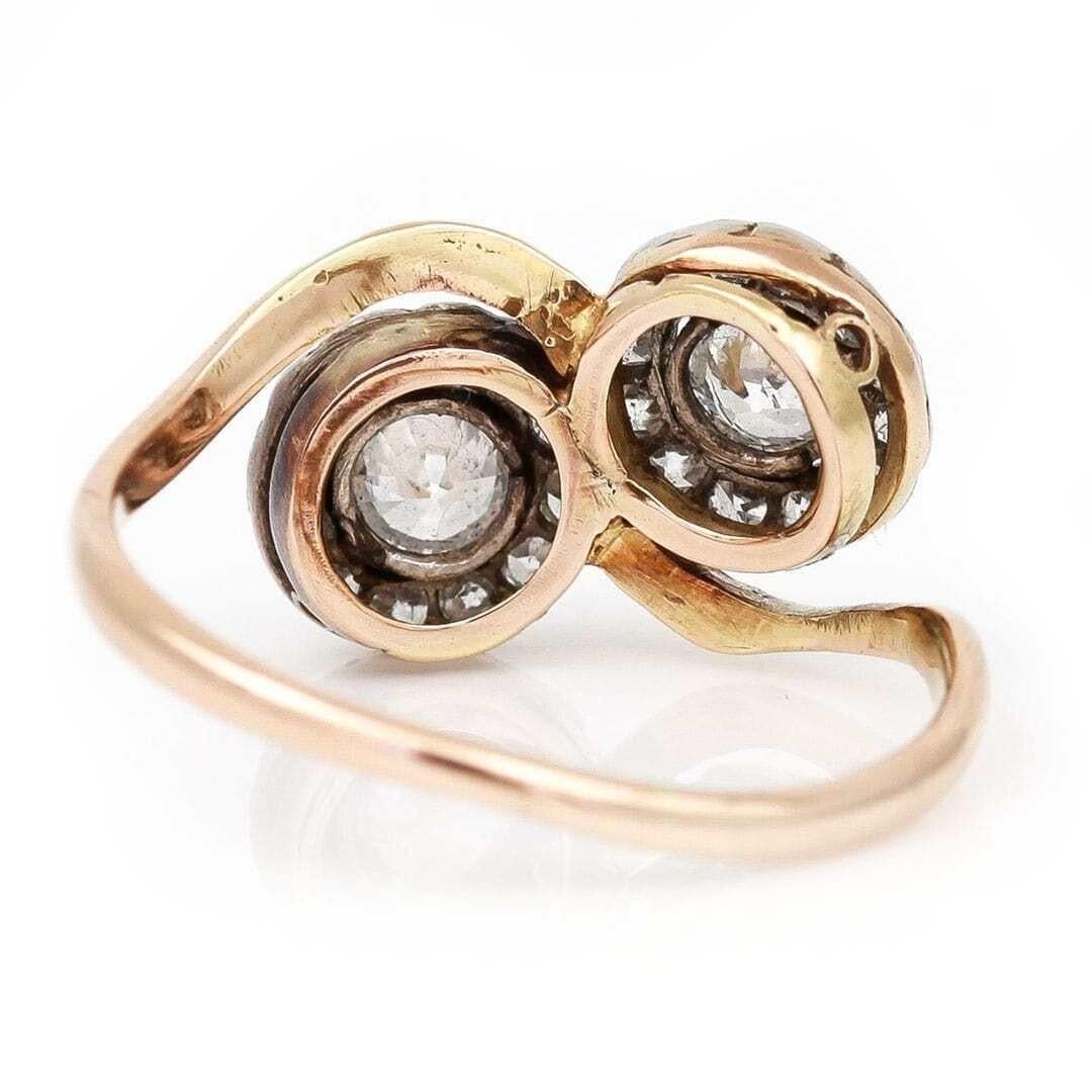 Early 20th Century 18ct Gold and Platinum Diamond Toi Et Moi Cluster Ring 2