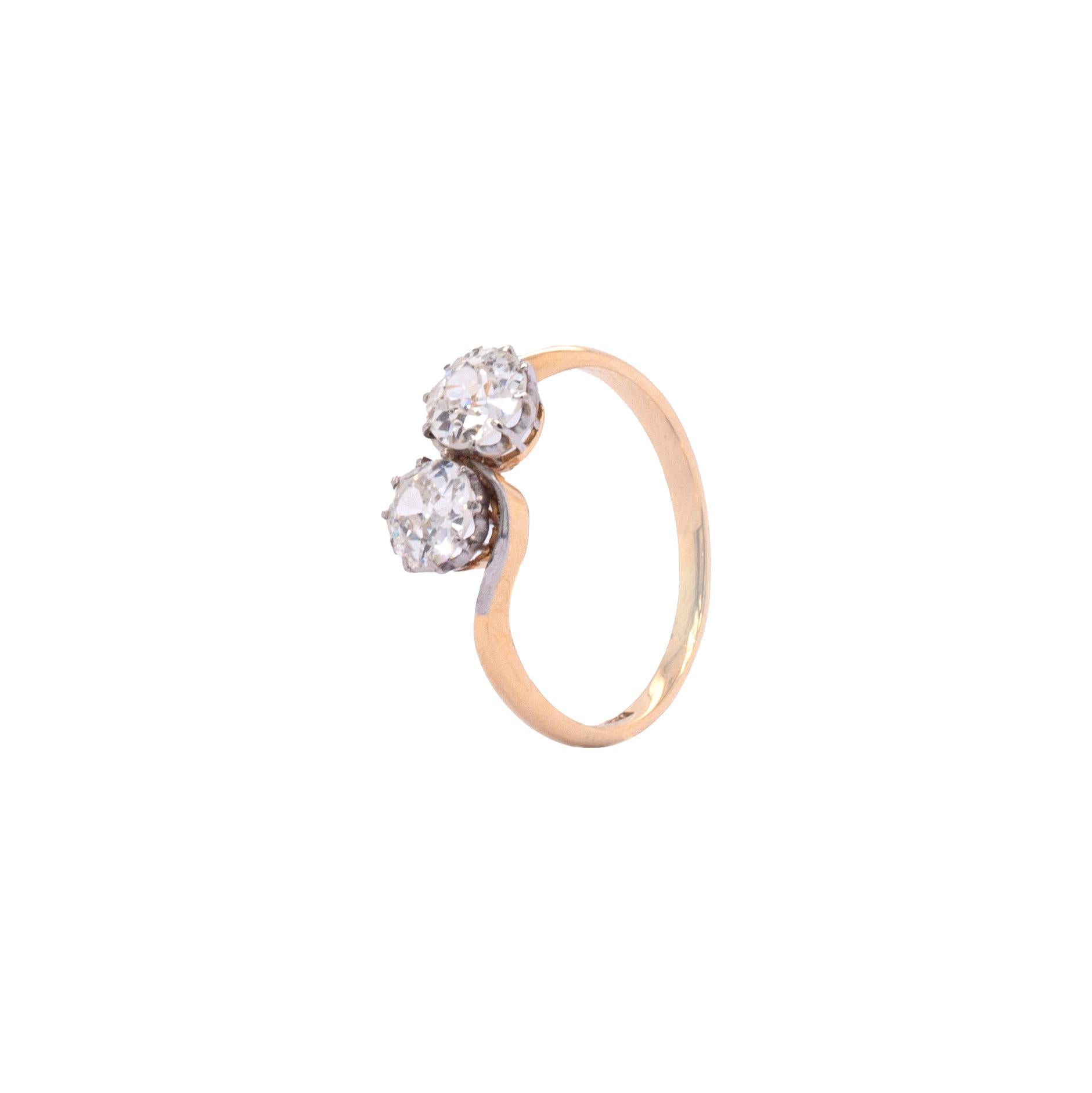 Old European Cut Early 20th Century 18ct Gold Diamond Toi Et Moi Ring For Sale