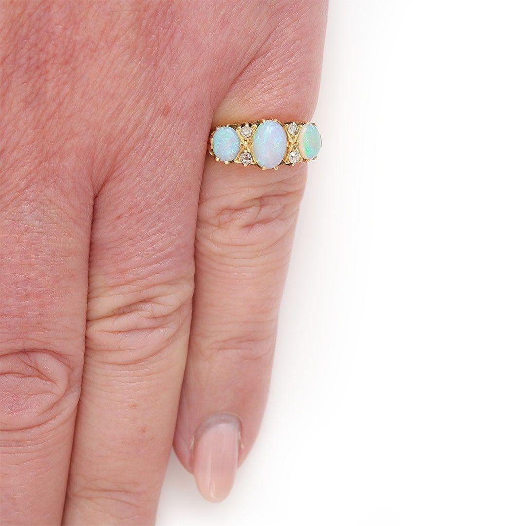 Early 20th Century 18ct Gold Opal and Diamond Seven Stone Ring Circa 1910 7