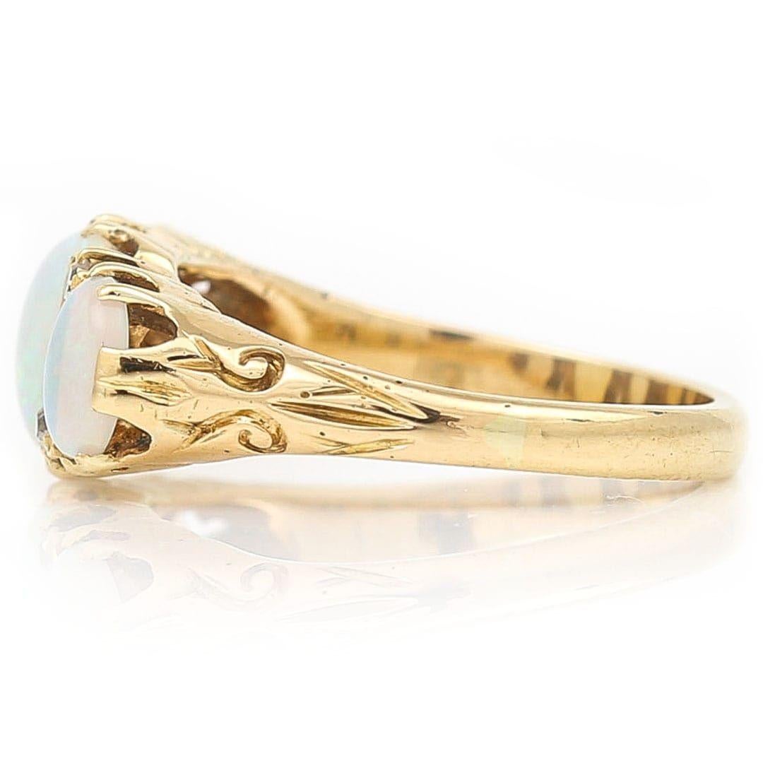 Early 20th Century 18ct Gold Opal and Diamond Seven Stone Ring Circa 1910 In Good Condition In Lancashire, Oldham