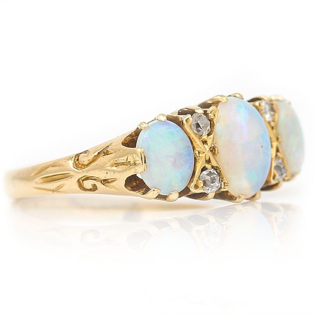 Women's Early 20th Century 18ct Gold Opal and Diamond Seven Stone Ring Circa 1910