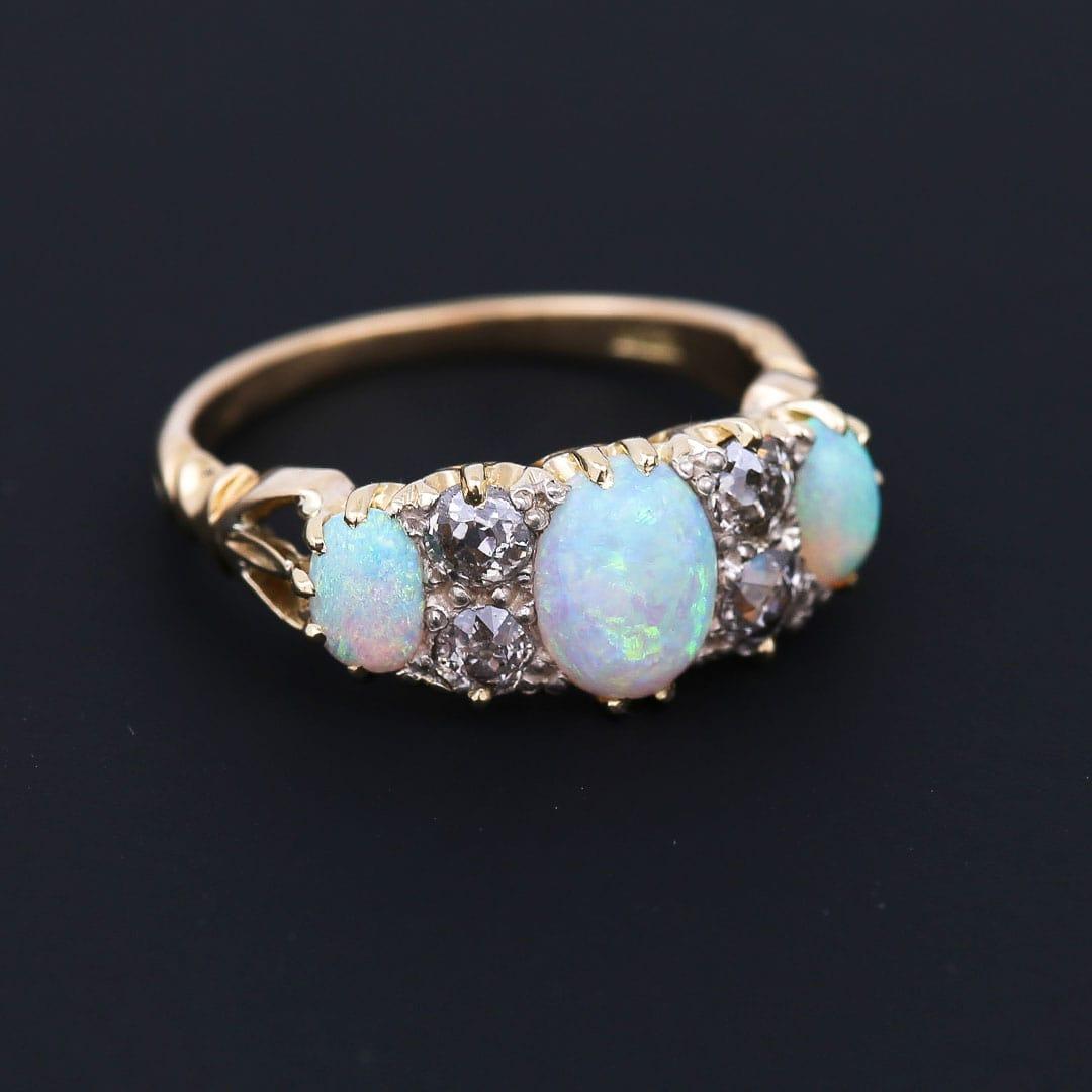 Early 20th Century 18ct Gold, Opal and Diamond Three Stone Ring, Circa 1910 1
