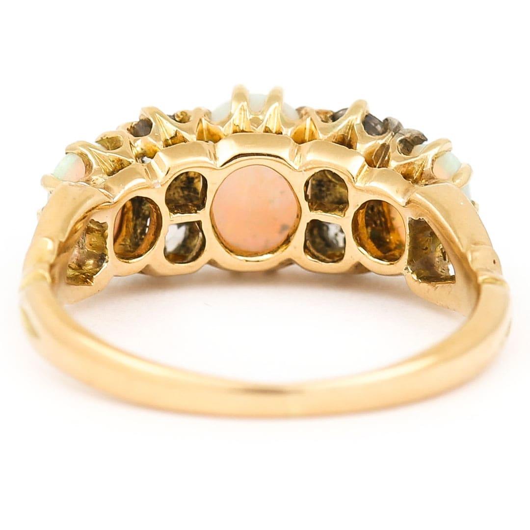 Cabochon Early 20th Century 18ct Gold, Opal and Diamond Three Stone Ring, Circa 1910
