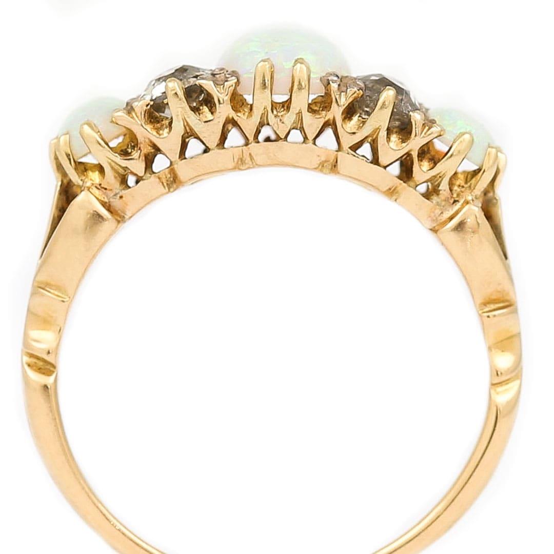 Women's or Men's Early 20th Century 18ct Gold, Opal and Diamond Three Stone Ring, Circa 1910
