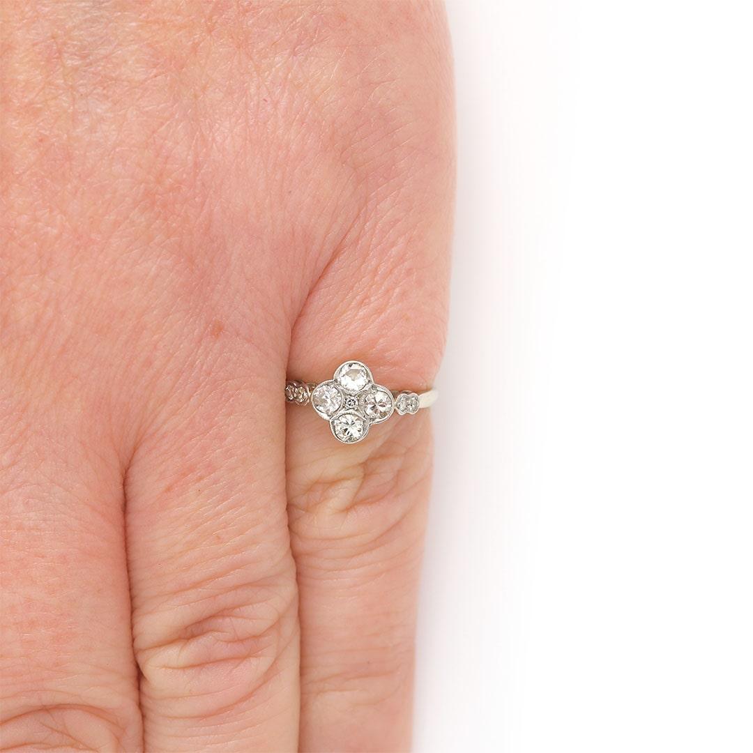 Early 20th Century 18ct White Gold and Platinum Four Stone Ring, Circa 1910 7