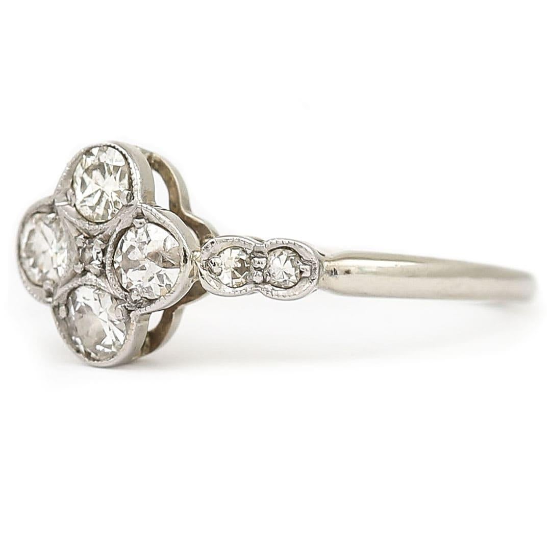 Art Deco Early 20th Century 18ct White Gold and Platinum Four Stone Ring, Circa 1910