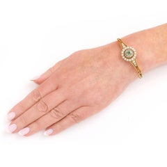 Early 20th Century 18ct Yellow Gold Peridot, Diamond and Pearl Bangle